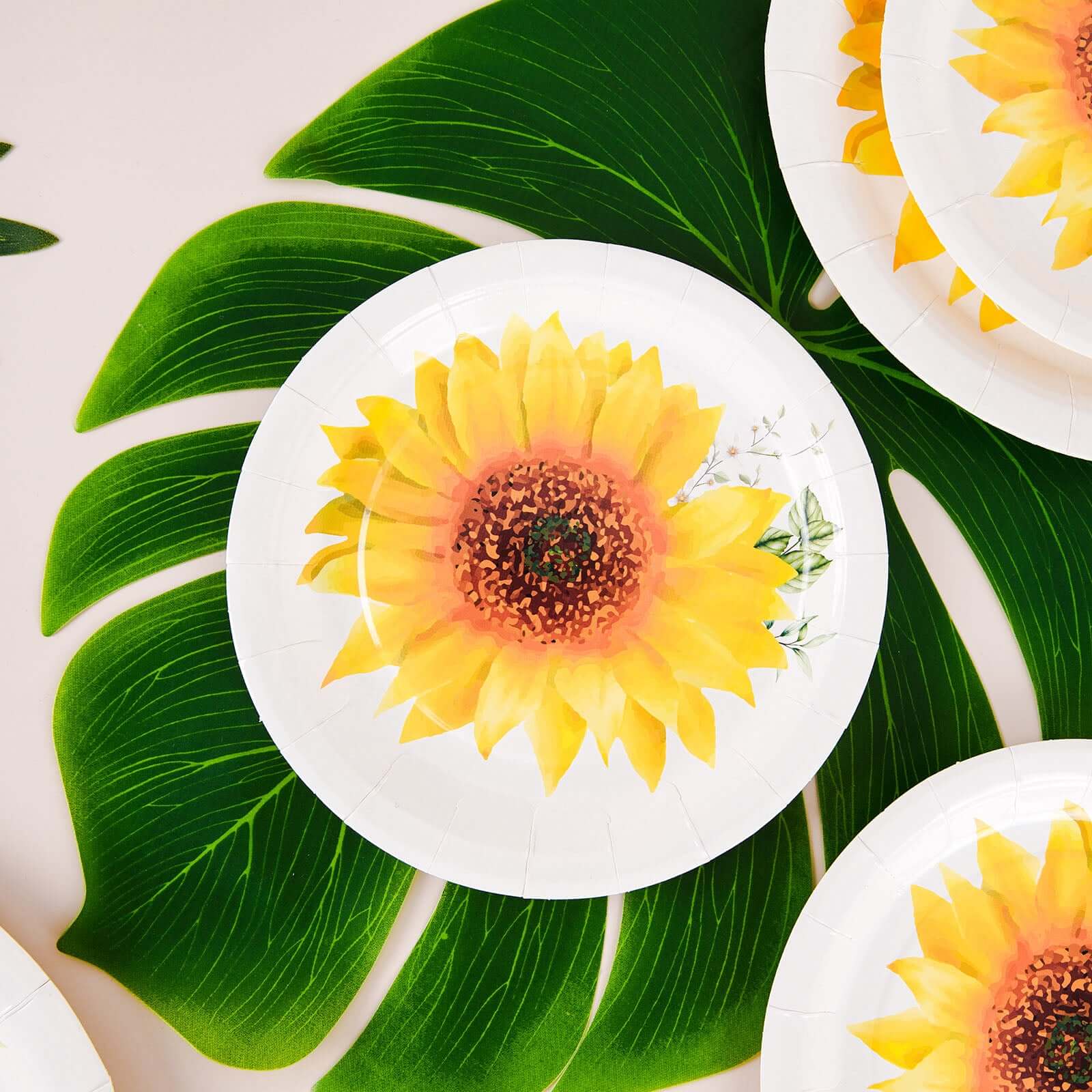 25-Pack Disposable 7-Inch Round White Paper Dessert Plates with Sunflower Design - Ideal for Rustic & Garden Events