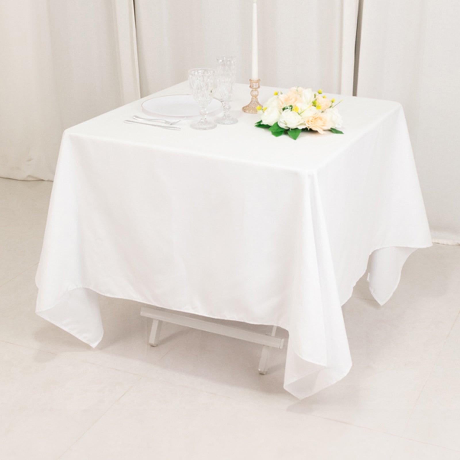 Hot Deal! 70x70 Square White Cotton Blend Tablecloth - Wrinkle-Resistant for Modern Table Decor