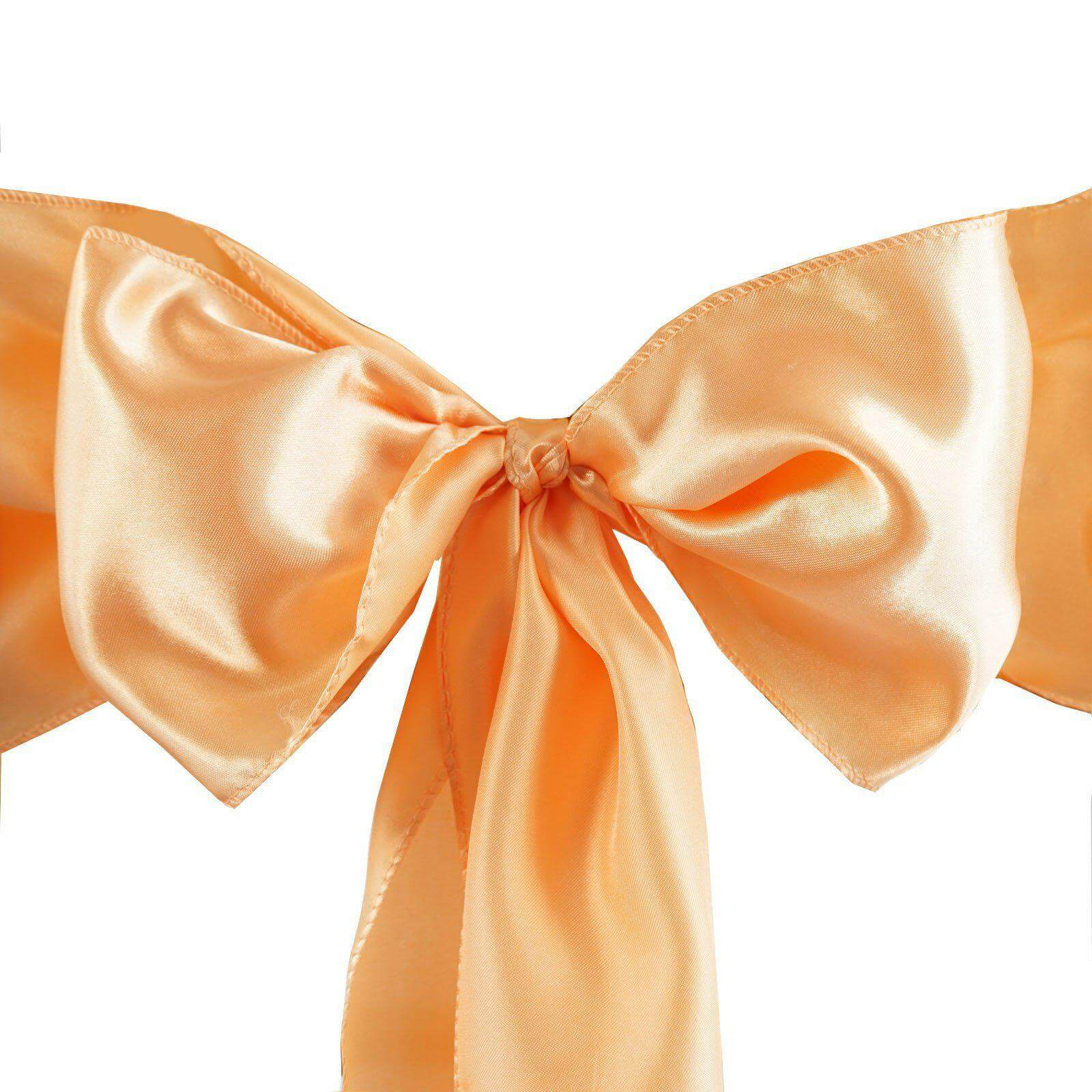 5-Pack Peach Satin Chair Sashes - Durable & Shiny Bows, Great Deal!