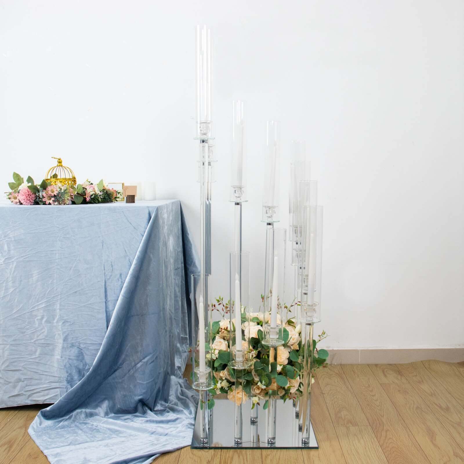 4.5ft Crystal Glass Cluster Candelabra Pedestal Stand - Ideal Table Centerpiece