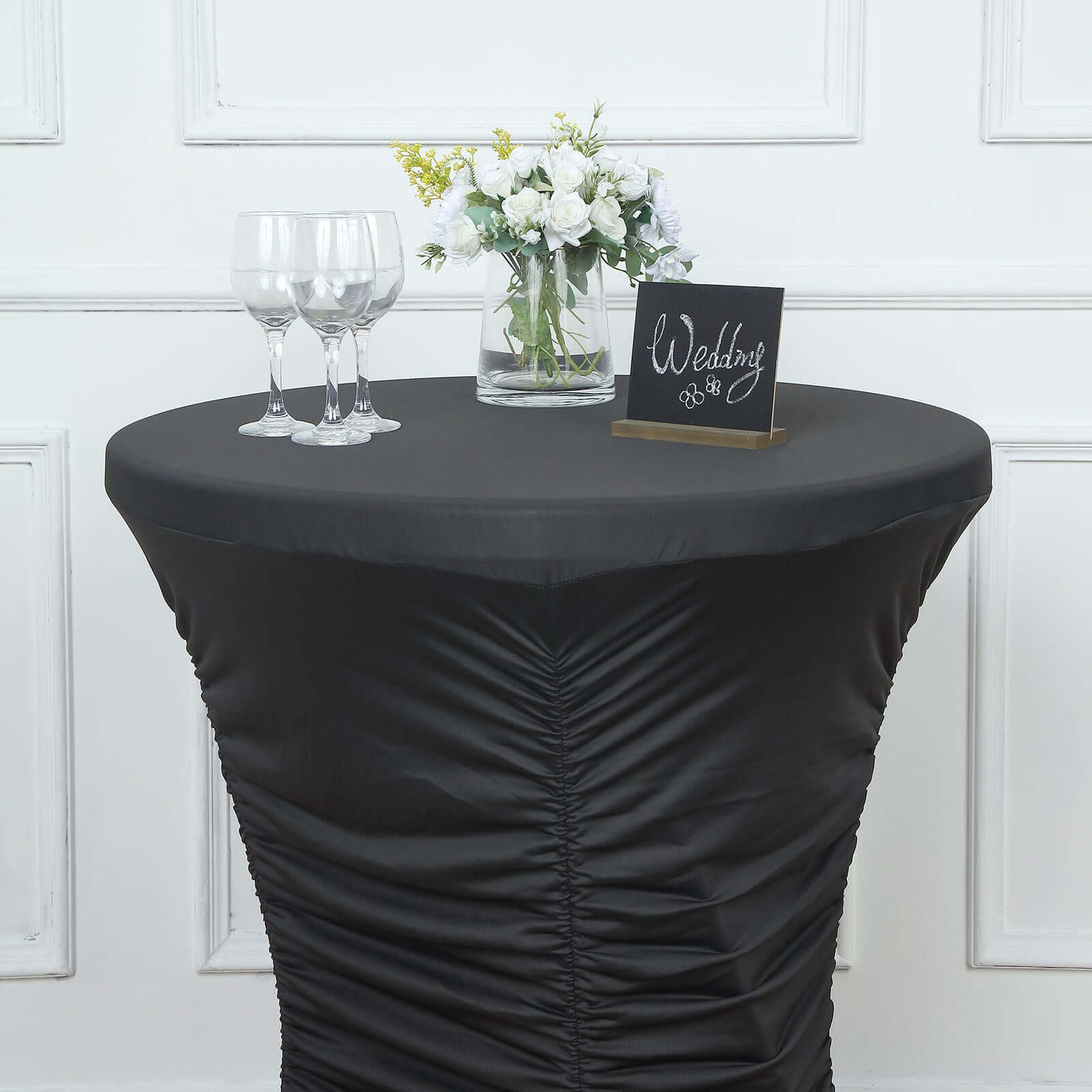 Durable Heavy - Duty Black Spandex Ruched Pleated Fitted 32 - Inch Round Cocktail Table Cover