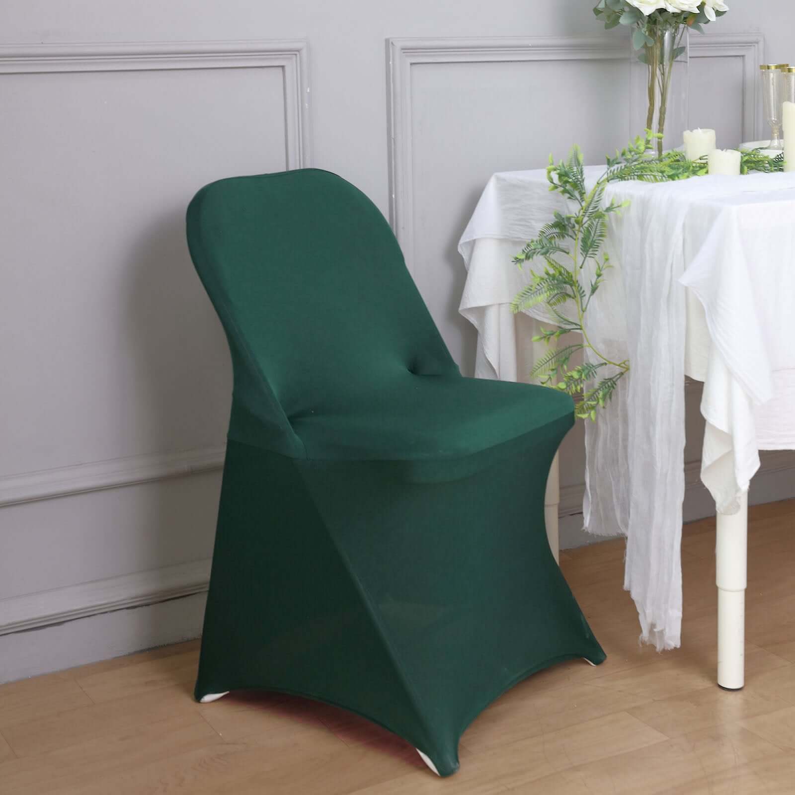 Reusable & Wrinkle-Resistant 160GSM Stretch Spandex Hunter Emerald Green Chair Cover for Folding Chairs