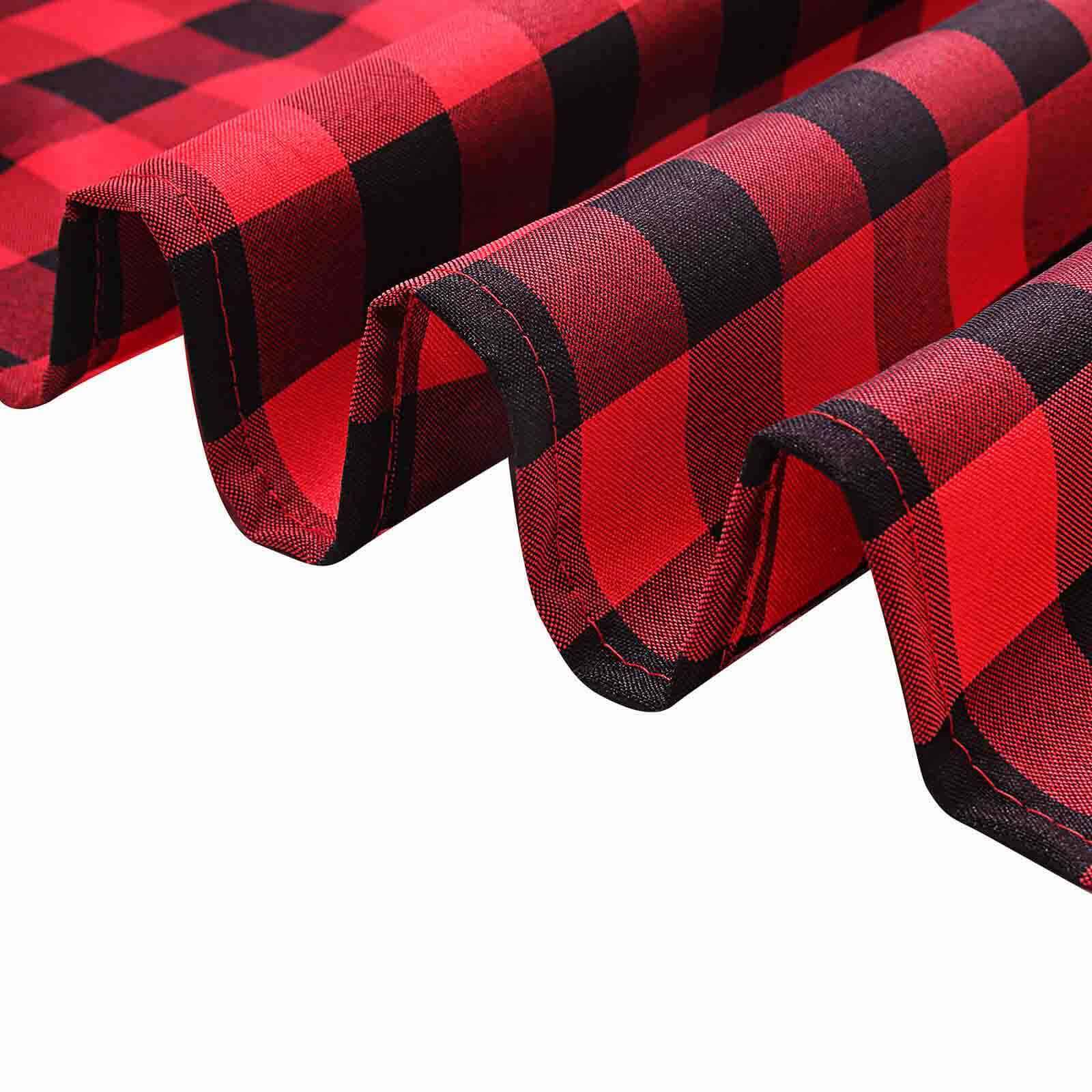 108-Inch Black and Red Buffalo Plaid Polyester Round Tablecloth - Perfect for Events