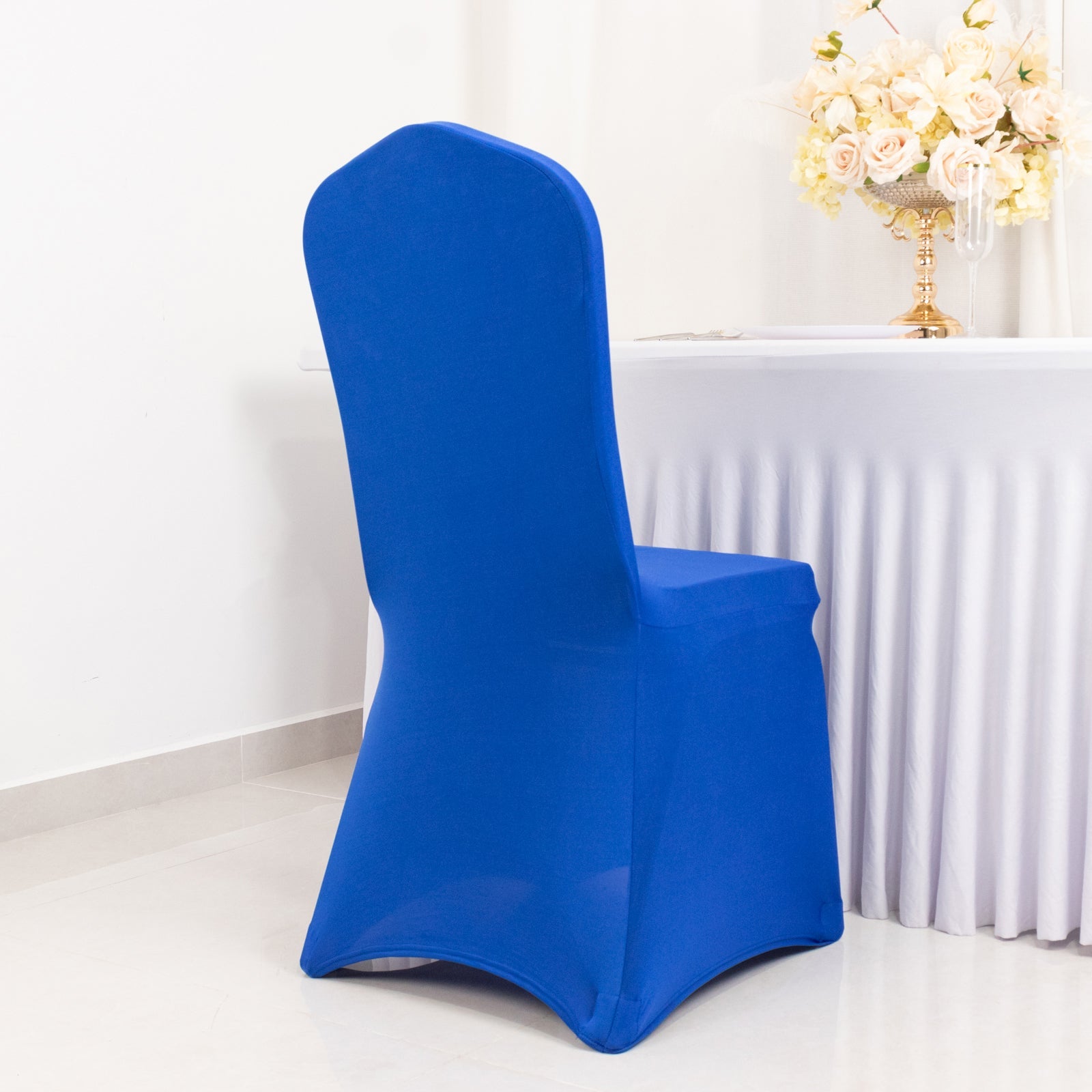 Royal Blue Premium 220GSM Stretch Spandex Chair Cover with Foot Pockets for Banquets