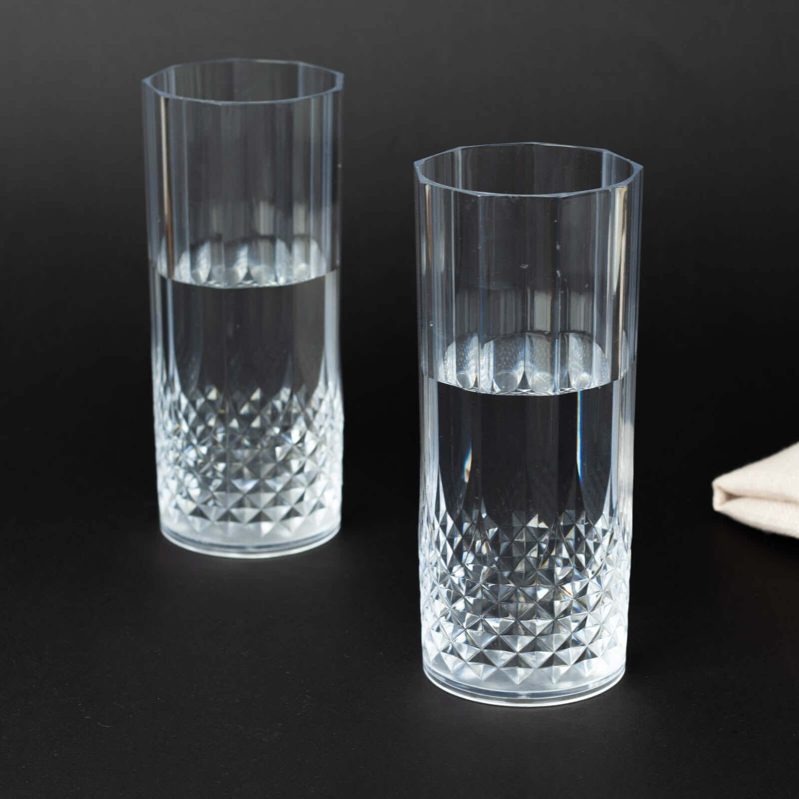 6-Pack Shatterproof 14oz Clear Plastic Highball Cocktail Tumblers with Crystal Cut Style