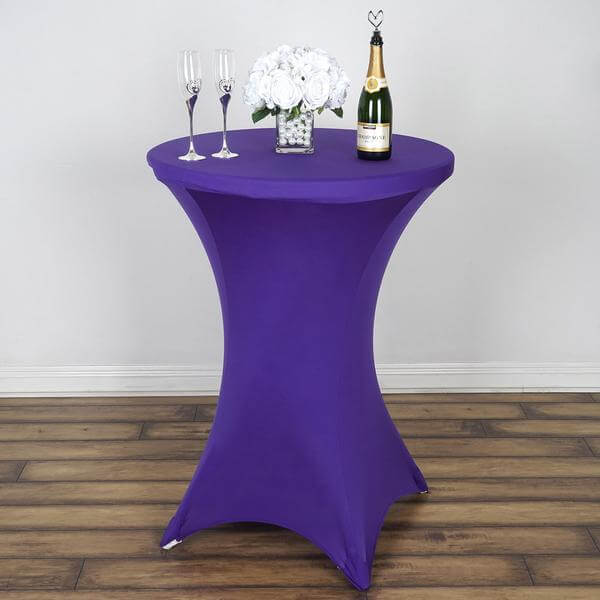 Purple Spandex Stretch Fitted Cocktail Table Cover for 24 - 32' Dia. Tables - Easy to Maintain