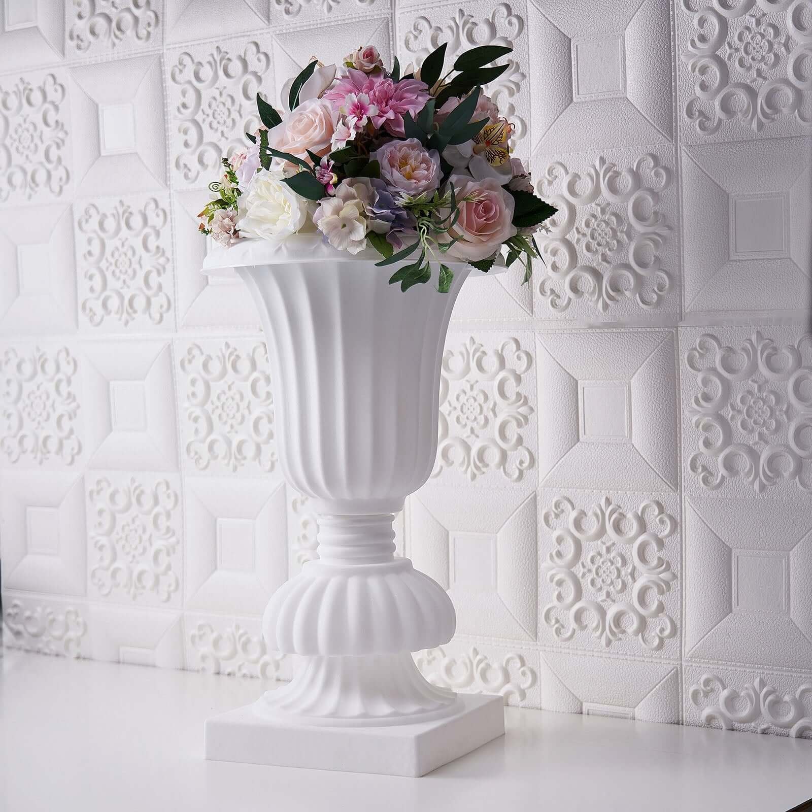 2-Pack PVC White Floral Urn Planter Pedestal Flower Pot Plant Stand