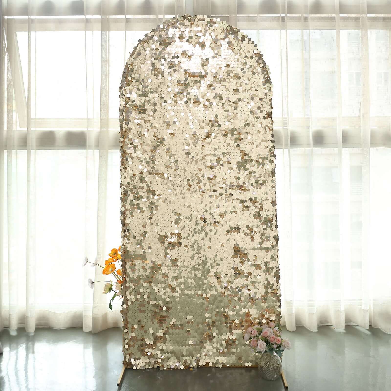 6ft Double-Sided Champagne Sparkly Payette Sequin Cover for Round Top Wedding Arch