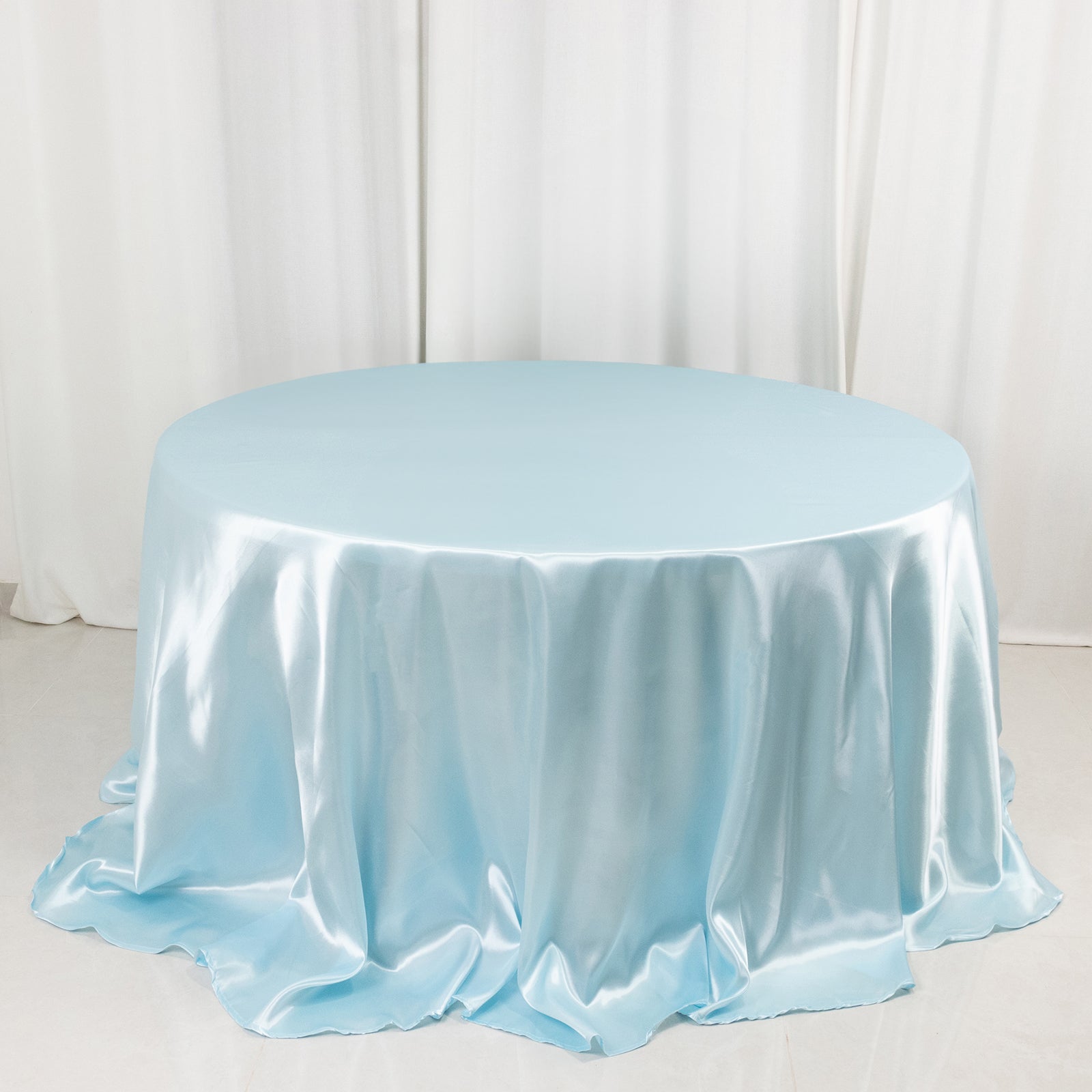 Light Blue Satin 132-Inch Round Seamless Stylish Tablecloth