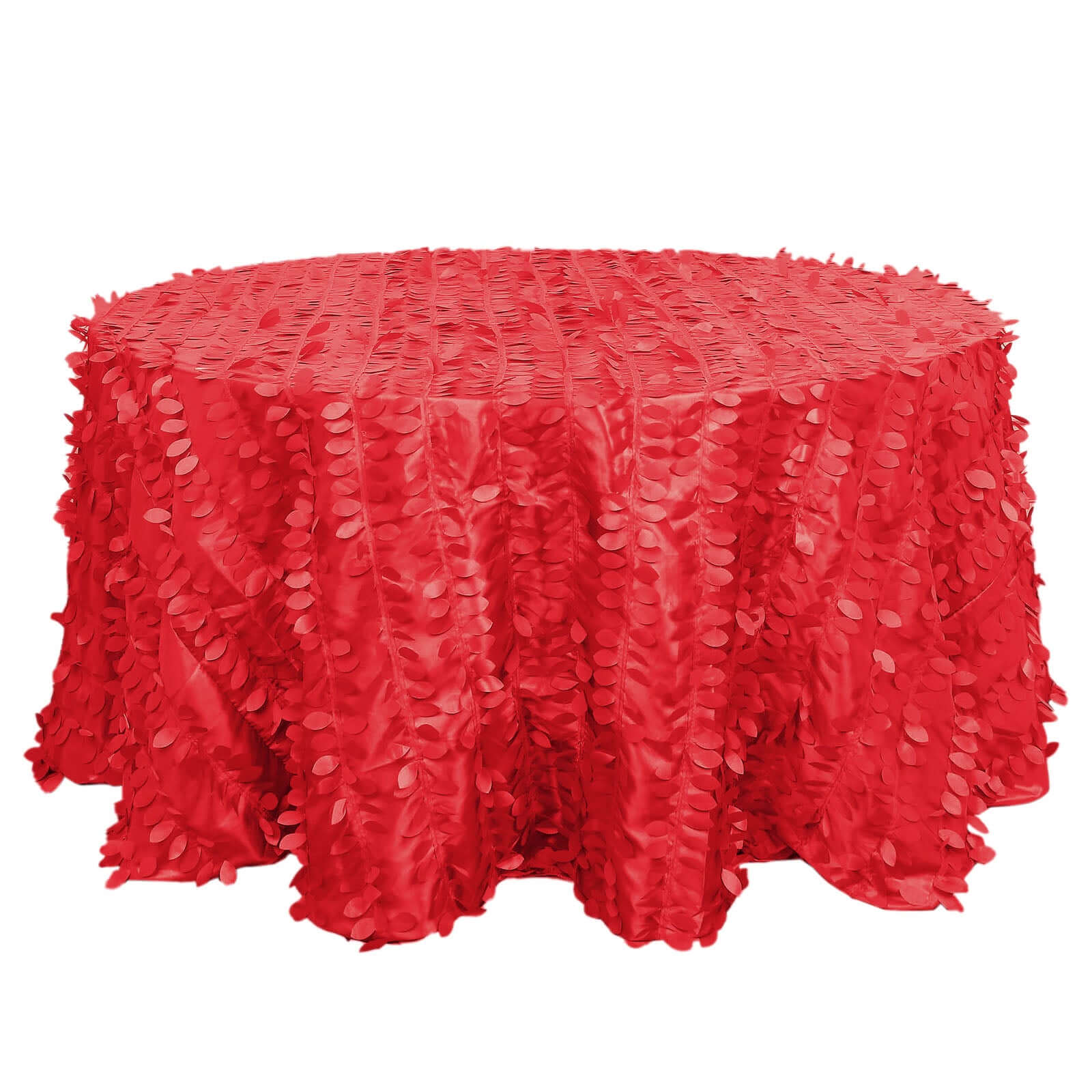 Hot Sale! Red 132-Inch Round Taffeta Tablecloth with 3D Leaf Petal Design
