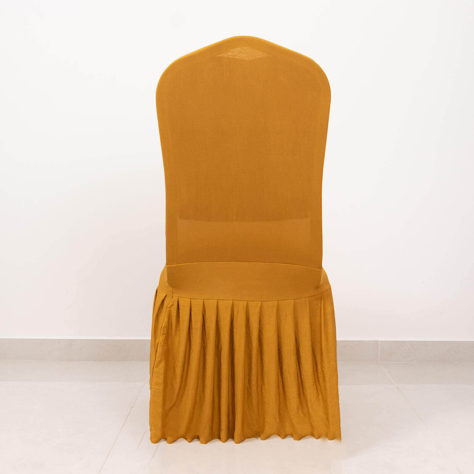 Gold Spandex Stretch Chair Cover with Ruffle Pleated Skirt - Ideal for Banquets!