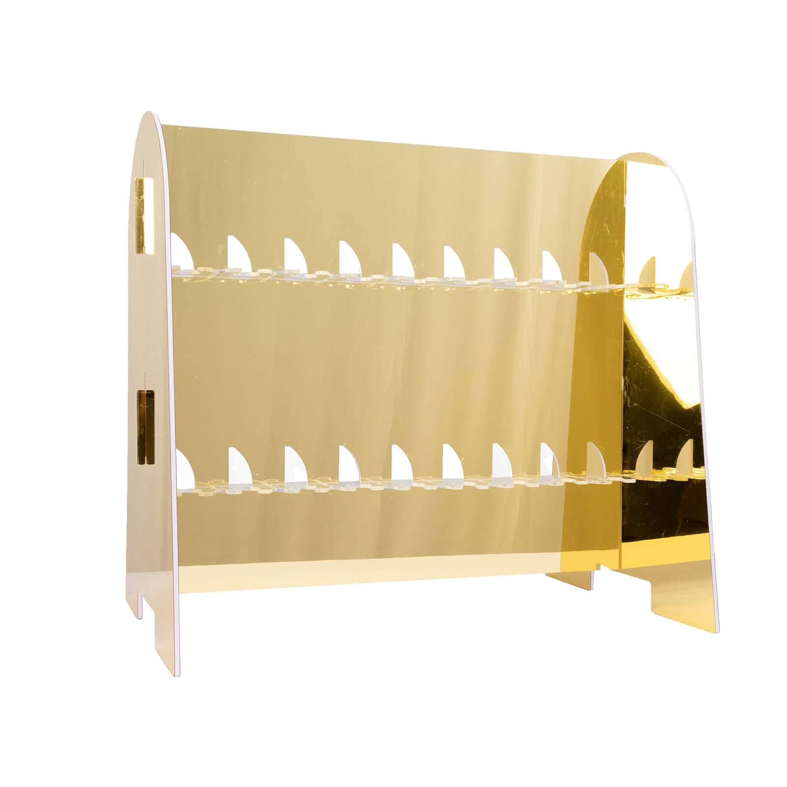Gold Mirror Finish 2-Tier Champagne Glass Holder Display Stand - Modern Stemware Rack with 18 Hooks for Events