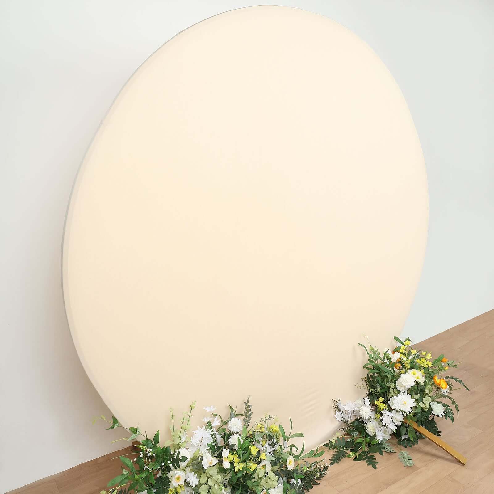 7.5ft Double-Sided Matte Beige Spandex Round Party Backdrop Stand Cover