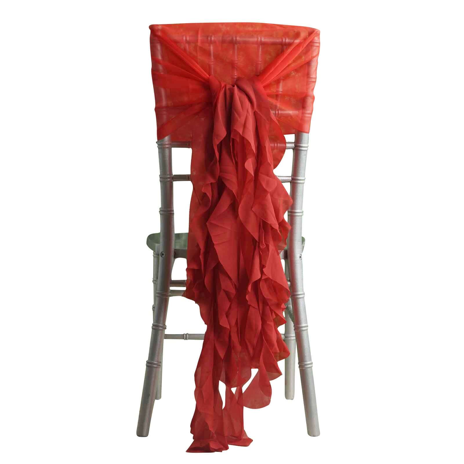 Hot Sale! 1 Set Red Chiffon Chair Sashes with Willow Ruffles Design - Stylish Wedding Chair Decor