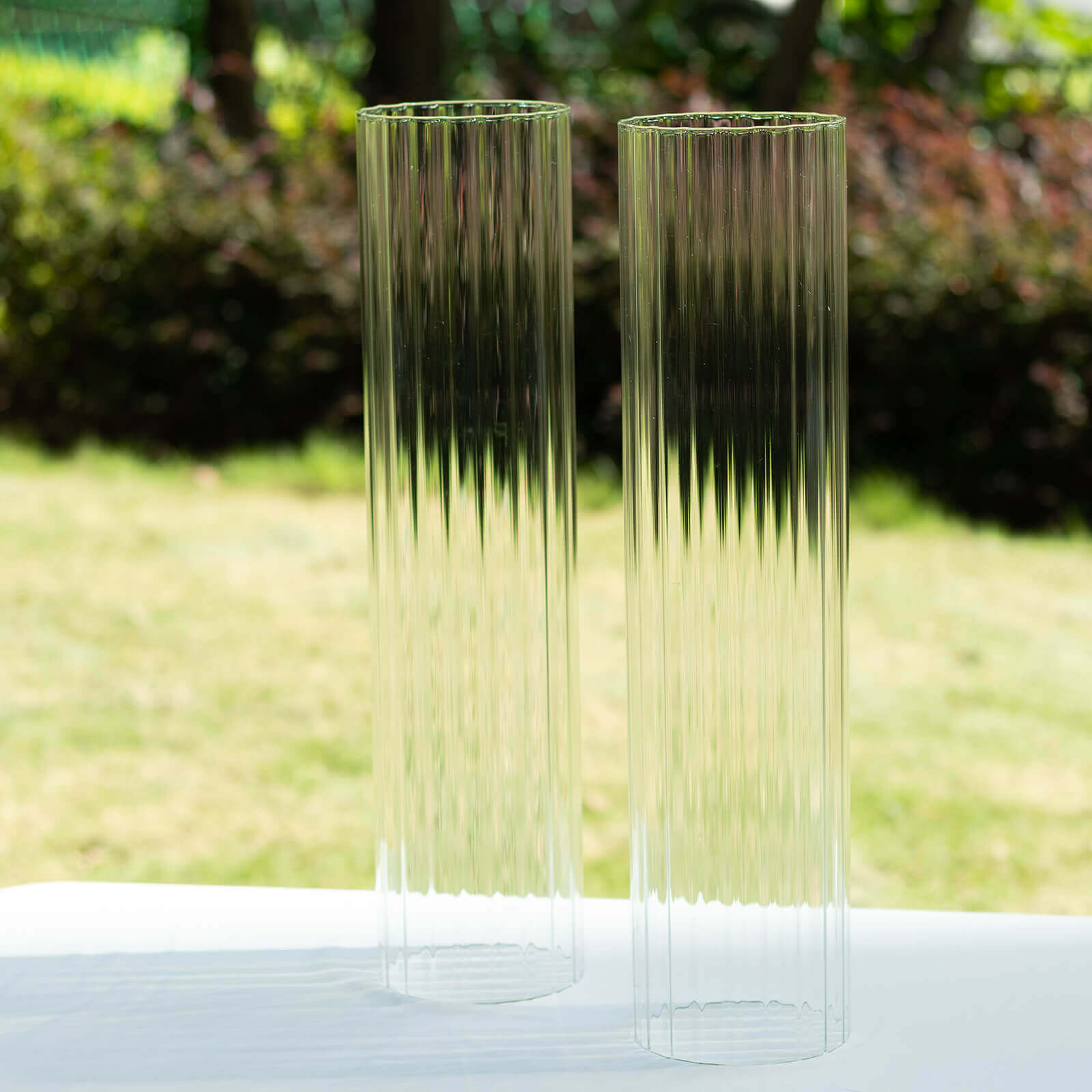Hot Deal! 2-Pack 20" Clear Ribbed Glass Hurricane Shades for Stylish Candle Holders