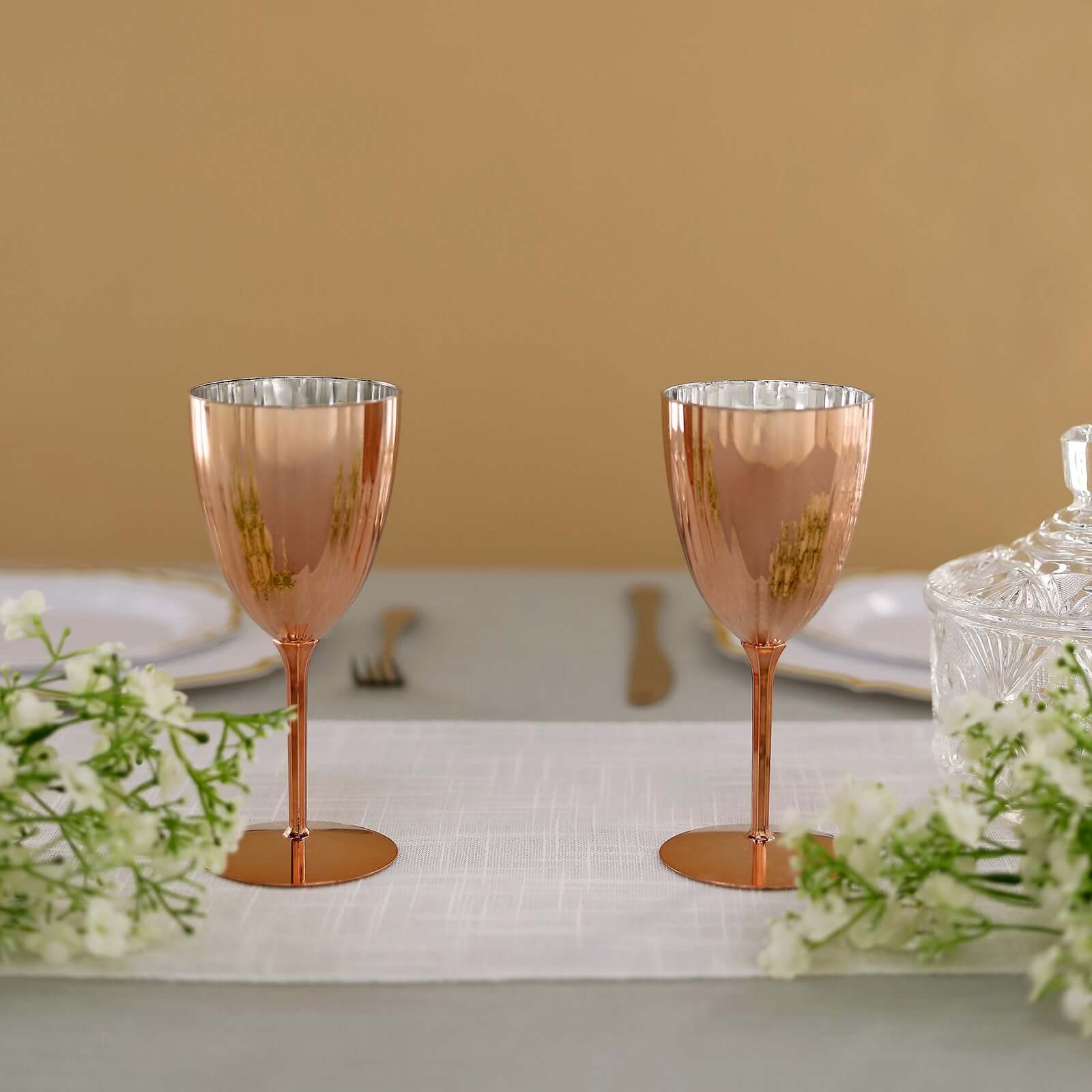 6-Pack Disposable Metallic Rose Gold Plastic Wine Glasses - Ideal for Parties & Special Events