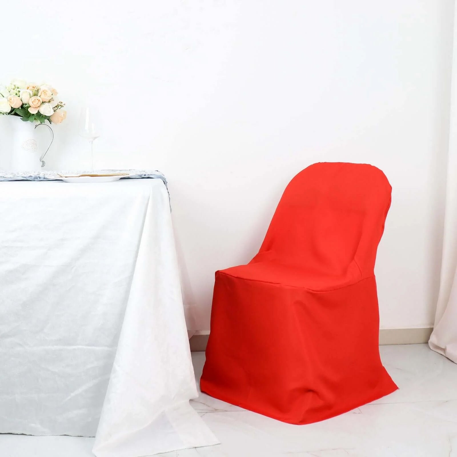 10-Pack Red Polyester Wrinkle-Free Stain-Resistant Slip-On Chair Covers for Folding Chairs - Great Deal