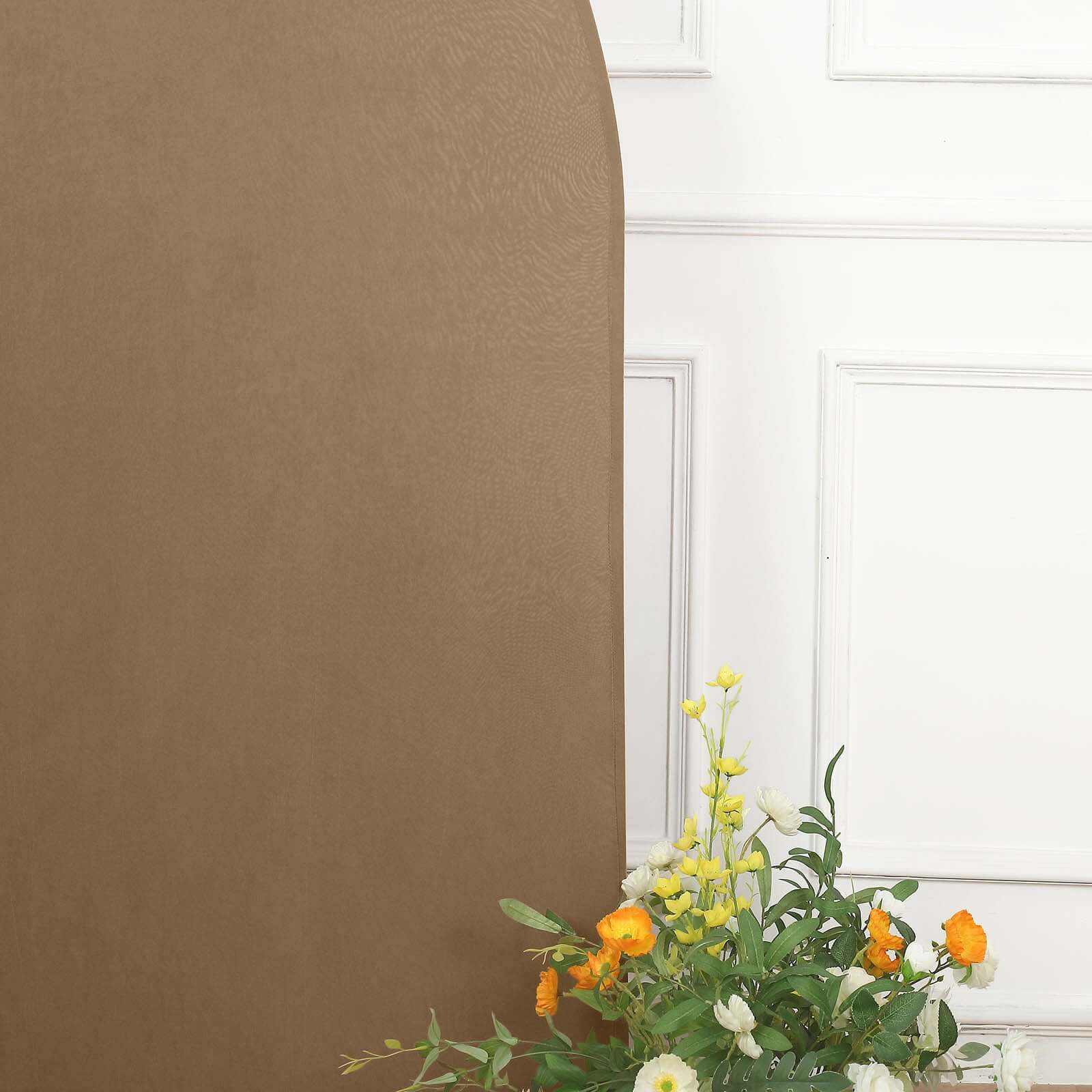 Custom-Fit 7ft Matte Taupe Spandex Half Moon Chiara Wedding Arch Backdrop Stand Cover - Exclusive Offer