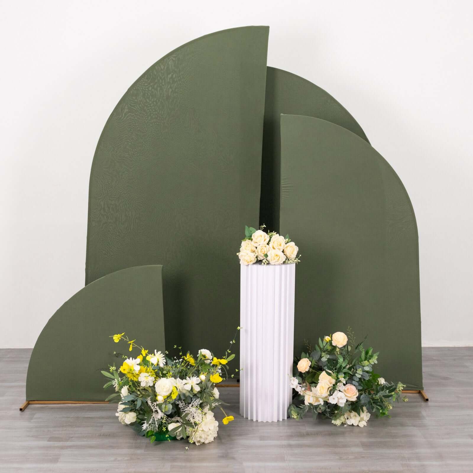 4-Piece Matte Dusty Sage Green Spandex Chiara Half Moon Wedding Arch Covers - 2.5ft, 5ft, 6ft, 7ft Sizes