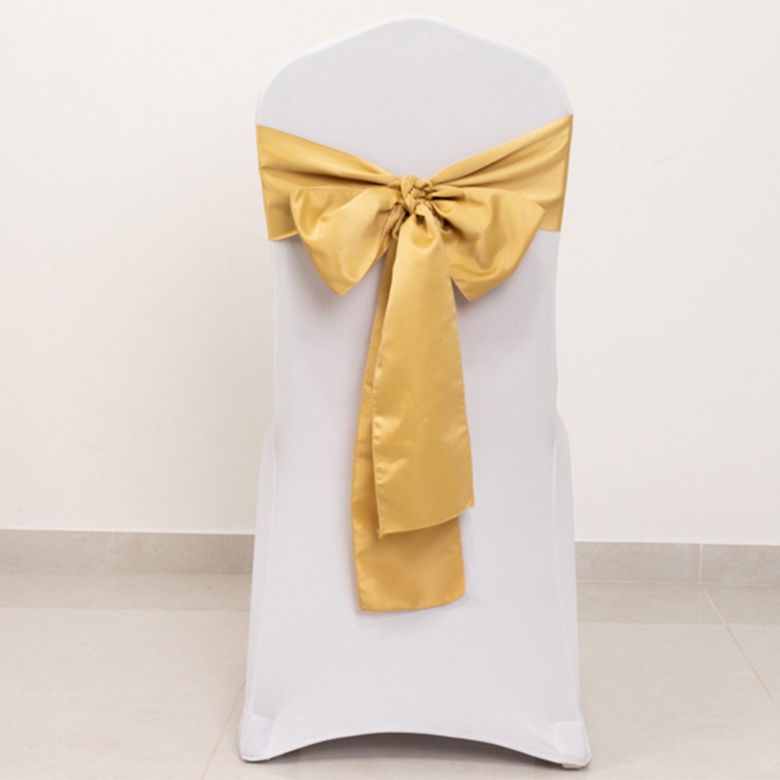 5-Pack Lamour Satin Chair Sashes in Champagne - High-Quality Reusable Decor for Events