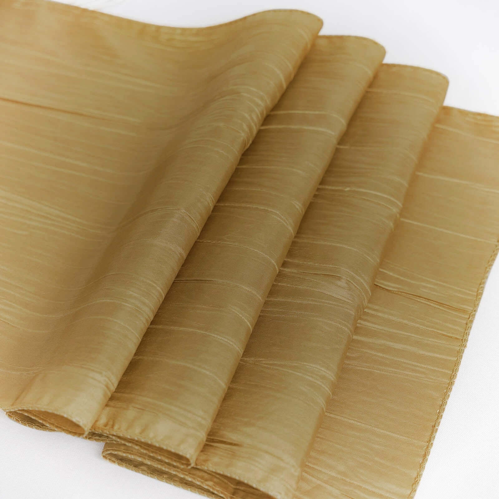 Exclusive Gold Taffeta 12x108 Table Runner with Accordion Crinkle for Modern Gatherings