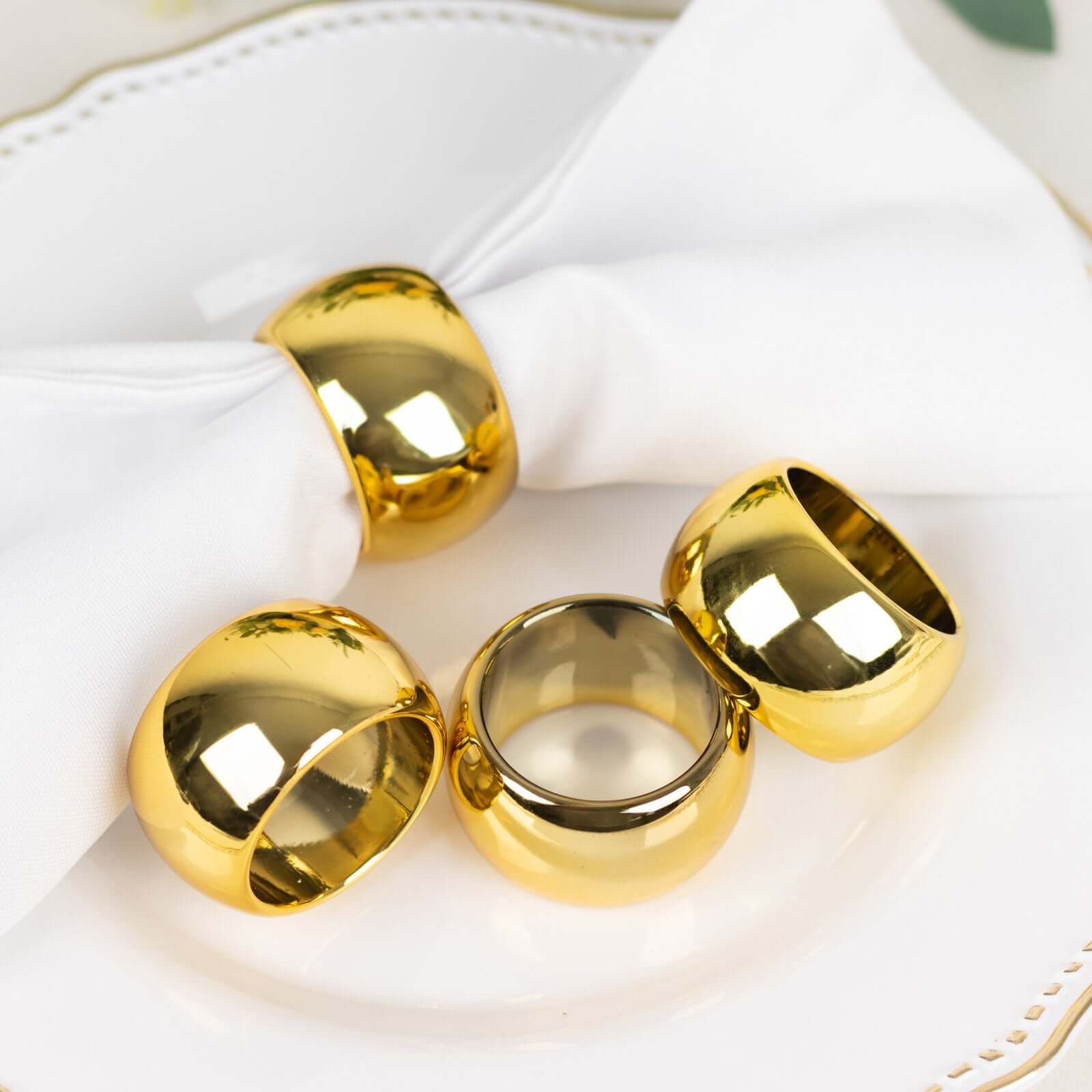 4-Pack Gold Shiny Metallic Acrylic Napkin Rings - Ideal for Events