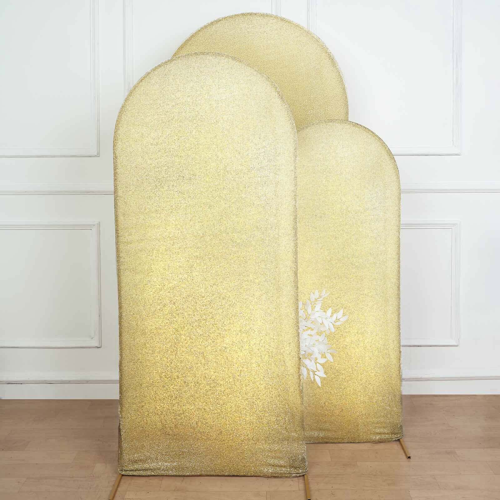 6ft Champagne Shimmer Tinsel Spandex Cover for Fitted Round Top Wedding Arch Stand