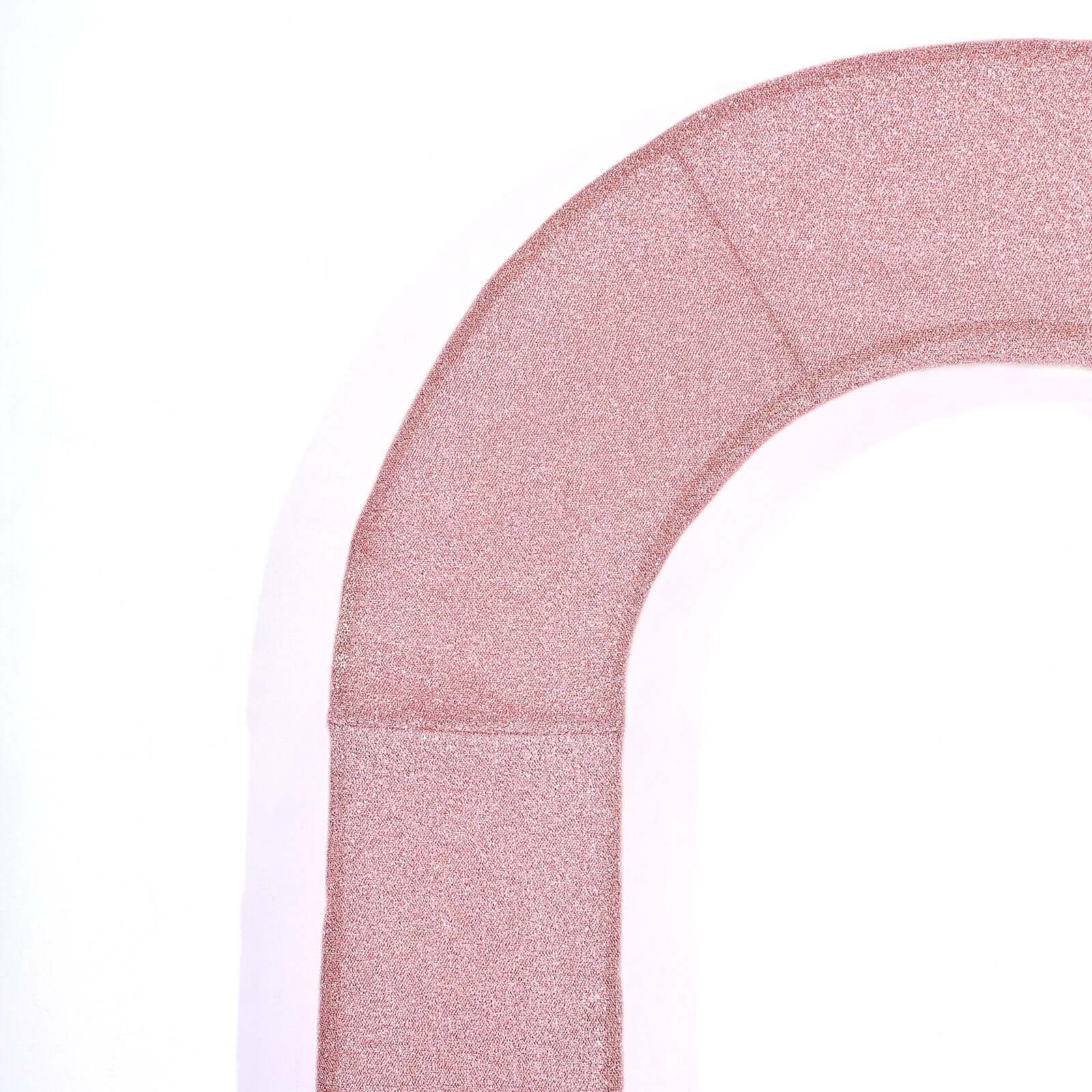Premium 8ft Rose Gold Shimmer Tinsel Spandex U-Shaped Wedding Arch Slipcover - Ideal for Events