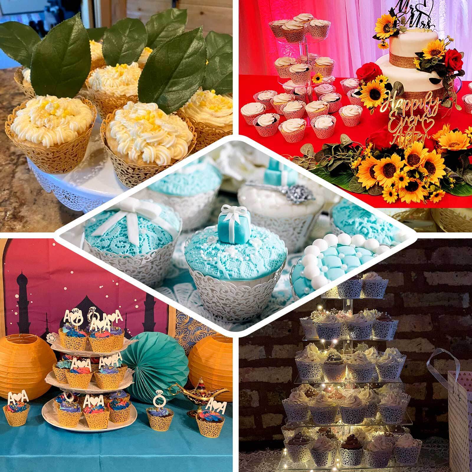 25-Pack Premium Blush Paper Cupcake Wrappers with Lace Laser Cut Design for Party Baking