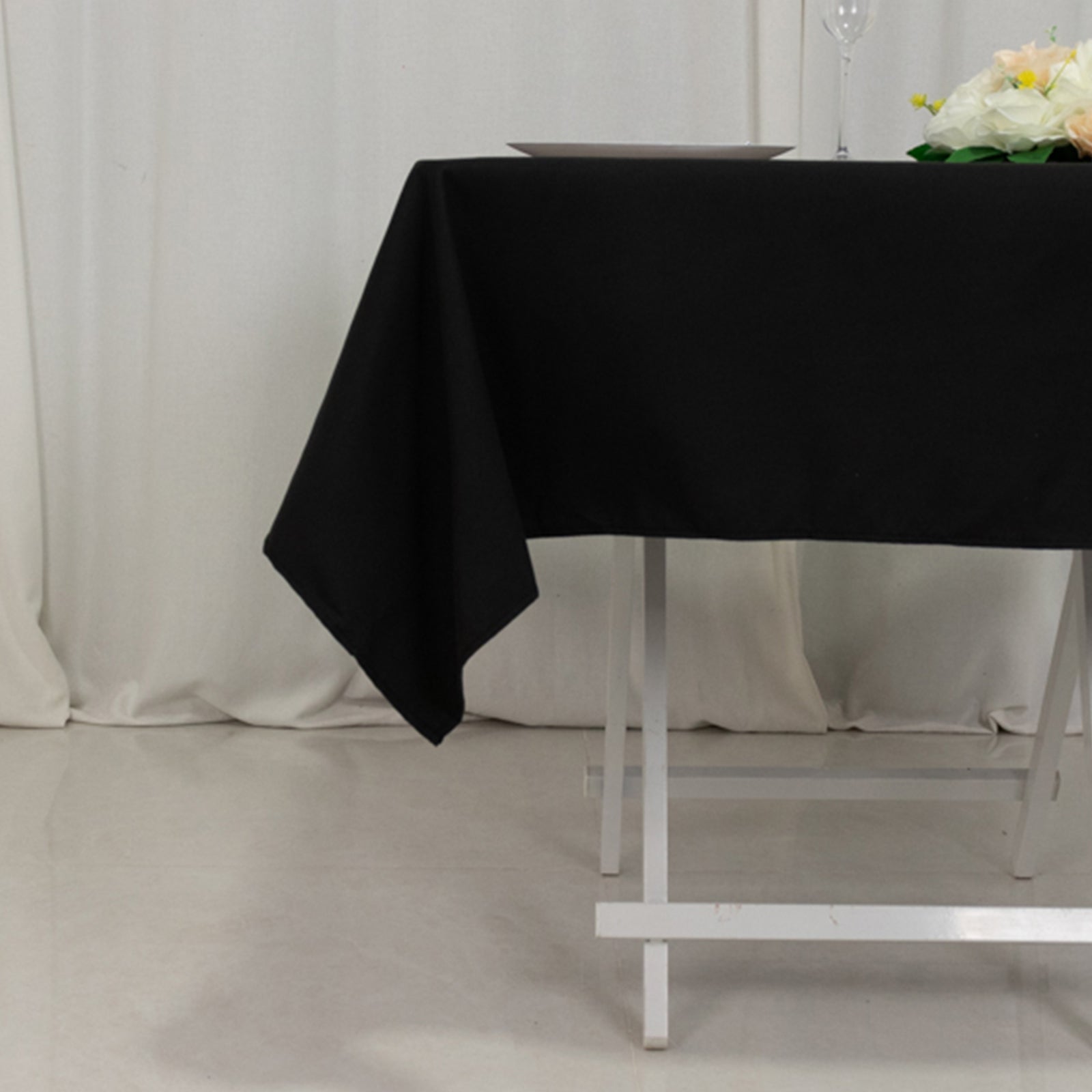 Black 54x54 Square Wrinkle-Resistant Cotton Blend Tablecloth for Modern Table Settings