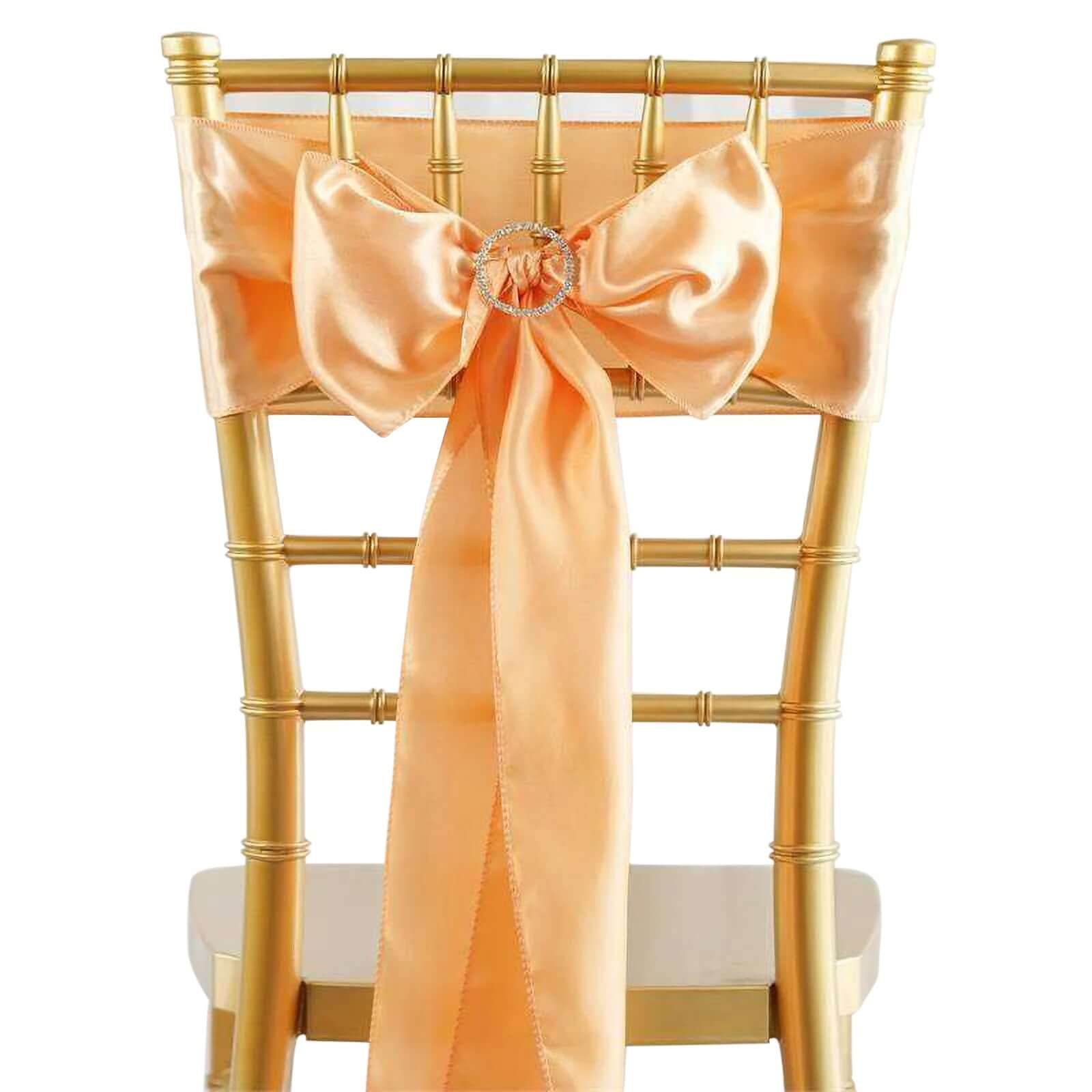 5-Pack Peach Satin Chair Sashes - Durable & Shiny Bows, Great Deal!