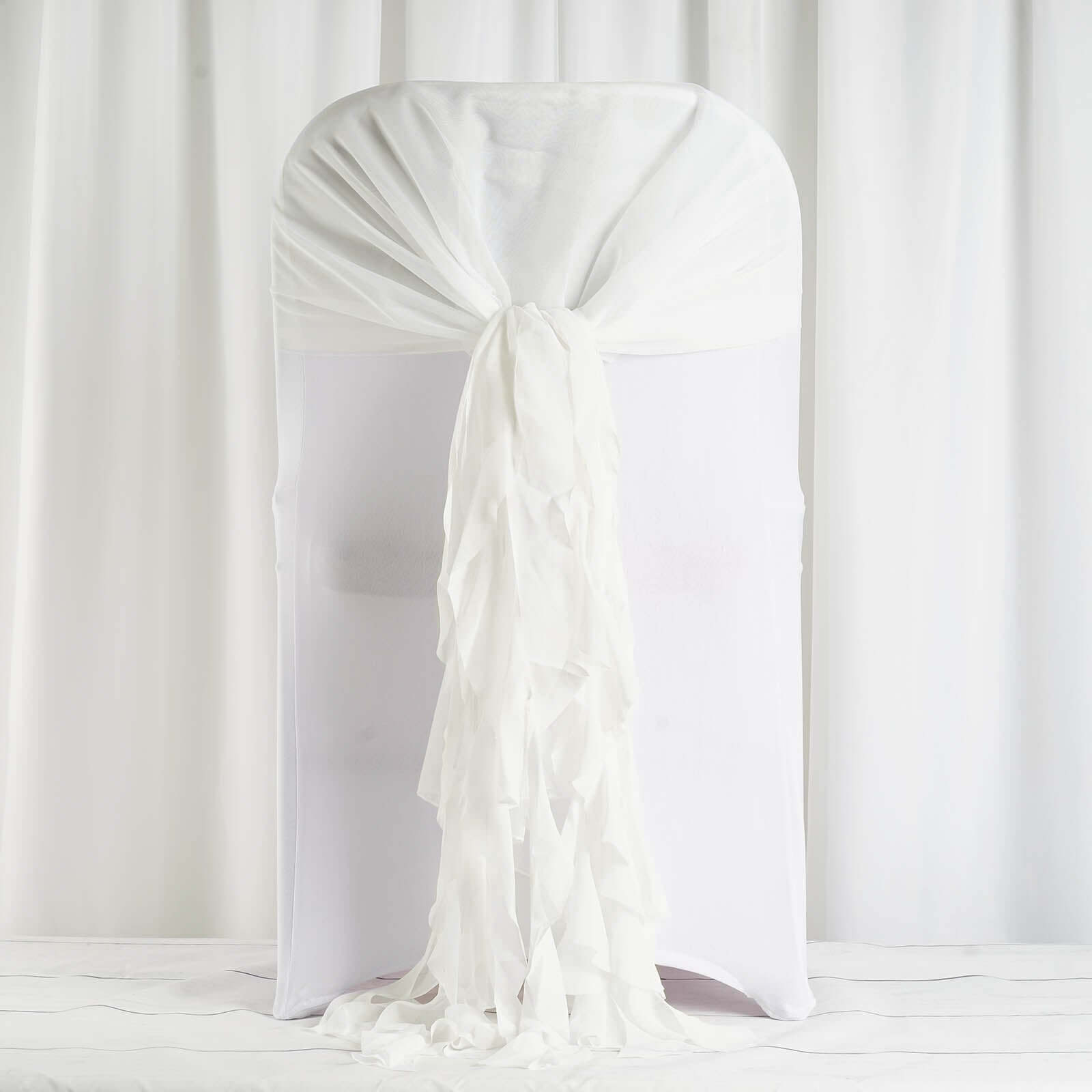 Stylish Ivory Chiffon Chair Sashes Set with Willow Ruffles Design
