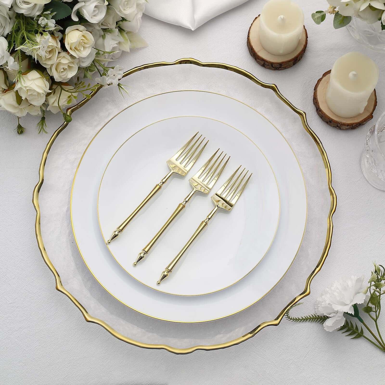 24-Piece Gold European-Style Disposable Dessert Forks with Roman Column Handles