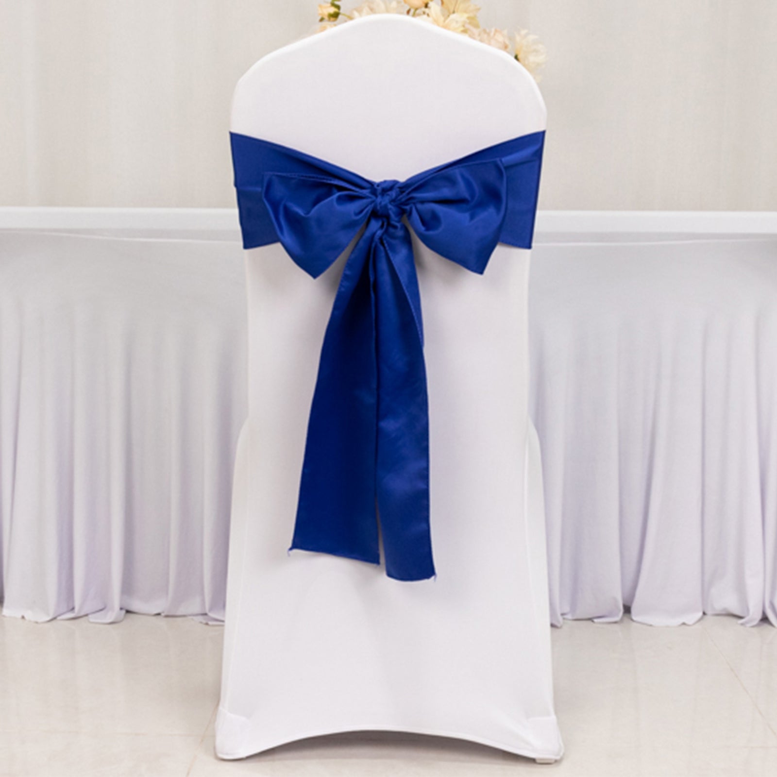 Get 5-Pack Royal Blue Lamour Satin Chair Sashes (6x106) - Stylish Reusable Decor