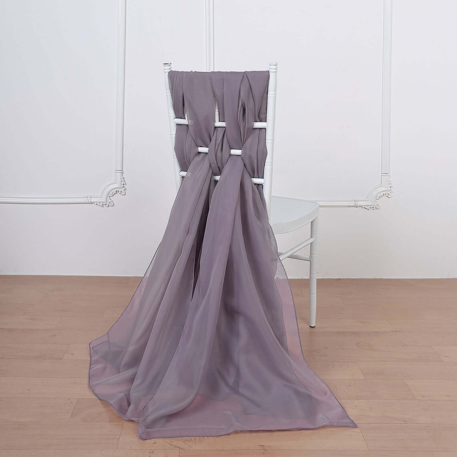 5-Piece Set of Premium Violet Amethyst Chiffon Chair Sashes - Soft, Lightweight Designer Bows 22x78