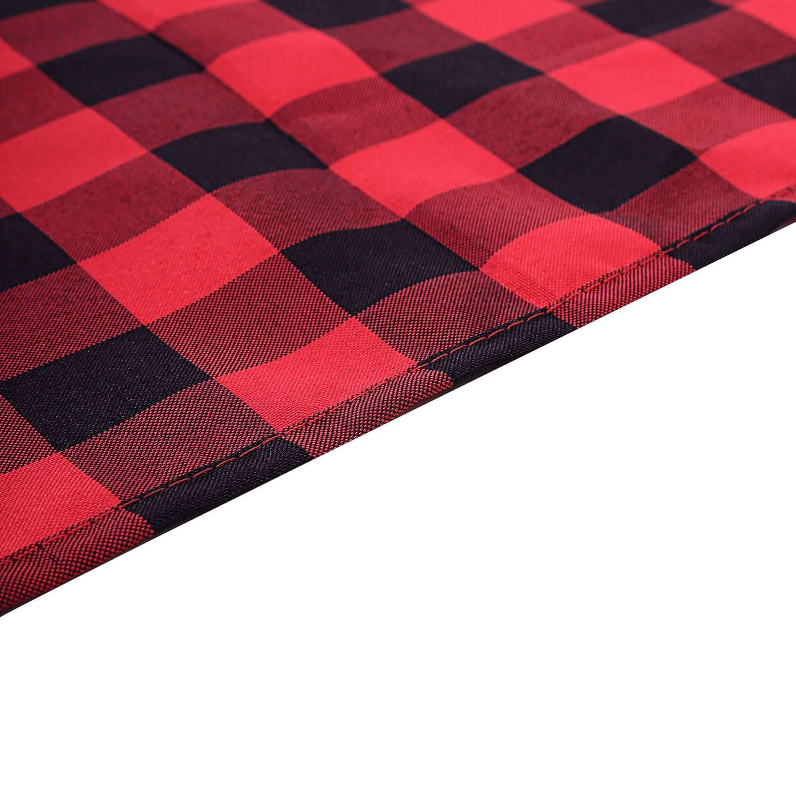 Hot Sale! 14x108 Black and Red Checkered Polyester Outdoor Table Runner with Buffalo Plaid Pattern