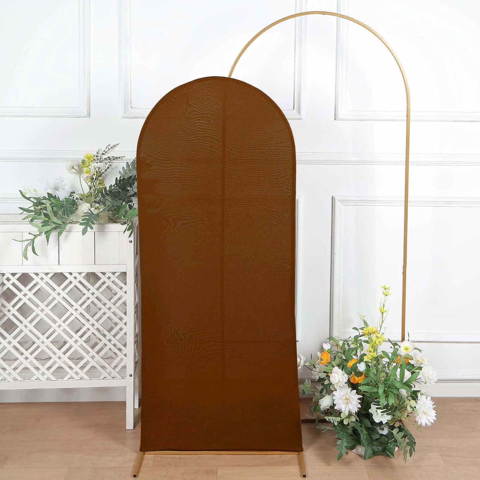 5ft Cinnamon Brown Spandex Fitted Cover for Round Top Wedding Arch - Ideal Decor