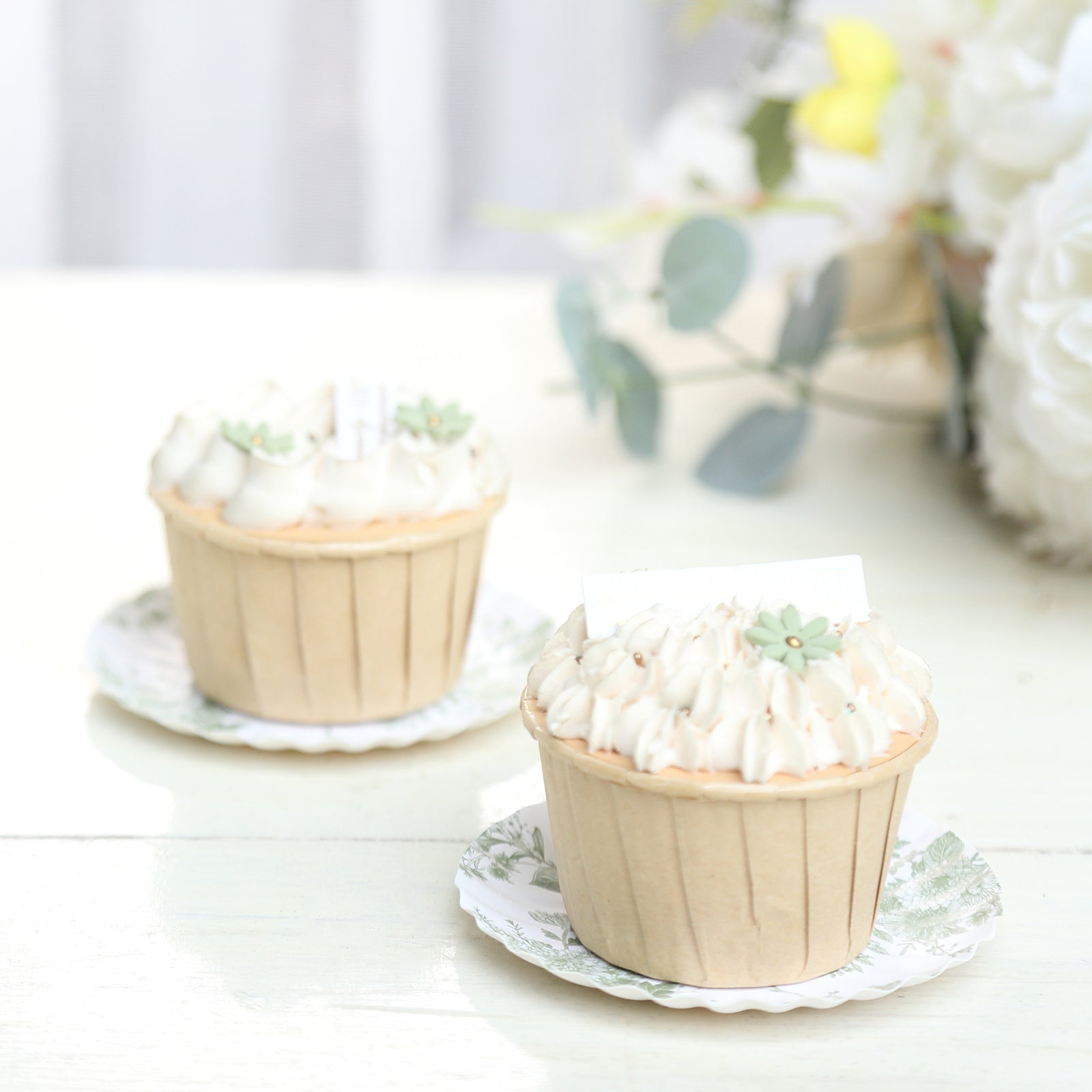 100-Pack Disposable White & Sage Green French Toile Mini Round Dessert Plates for Party