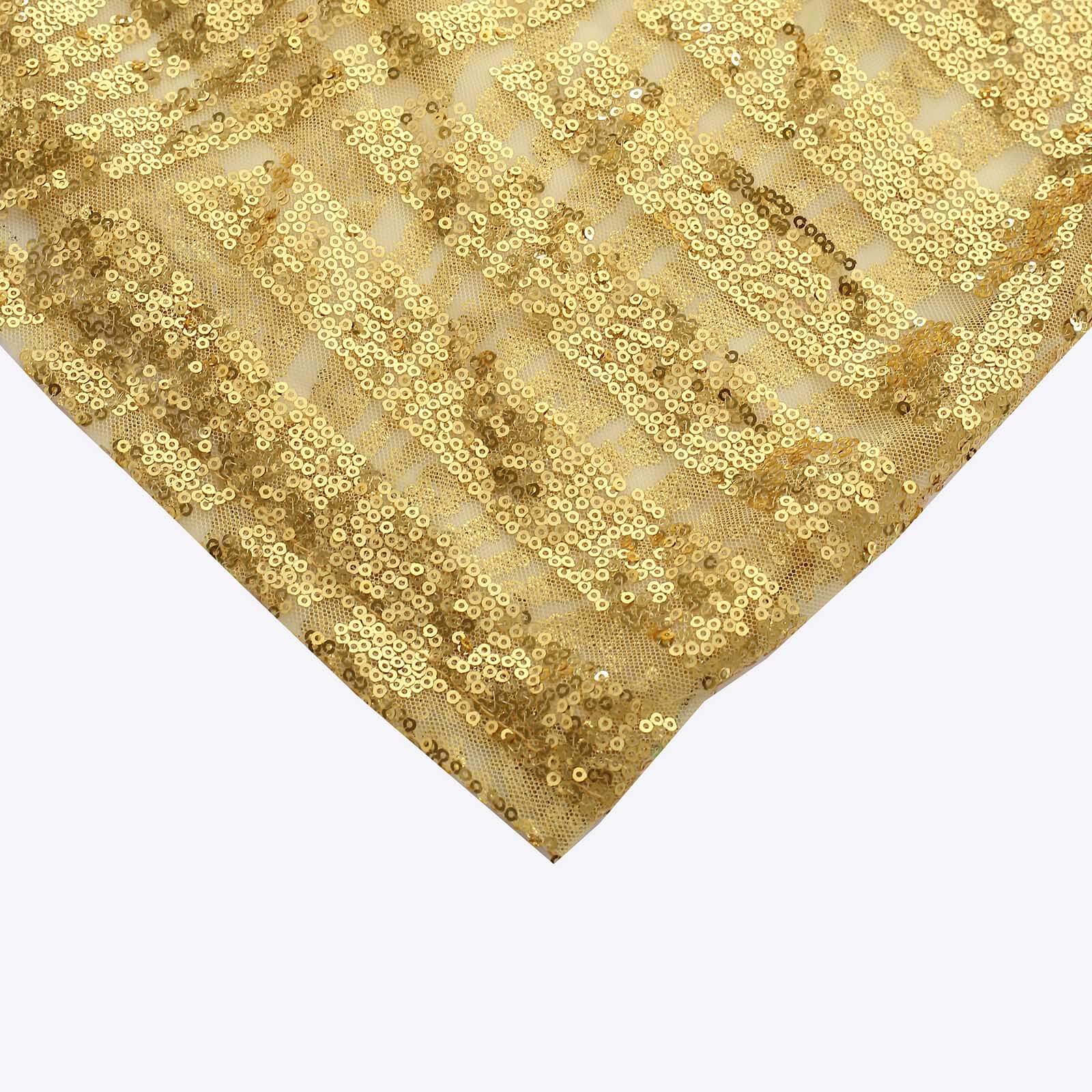 Sparkling Gold Sequin Mesh Geometric Pattern Cylinder Pedestal Stand Covers - Set of 5