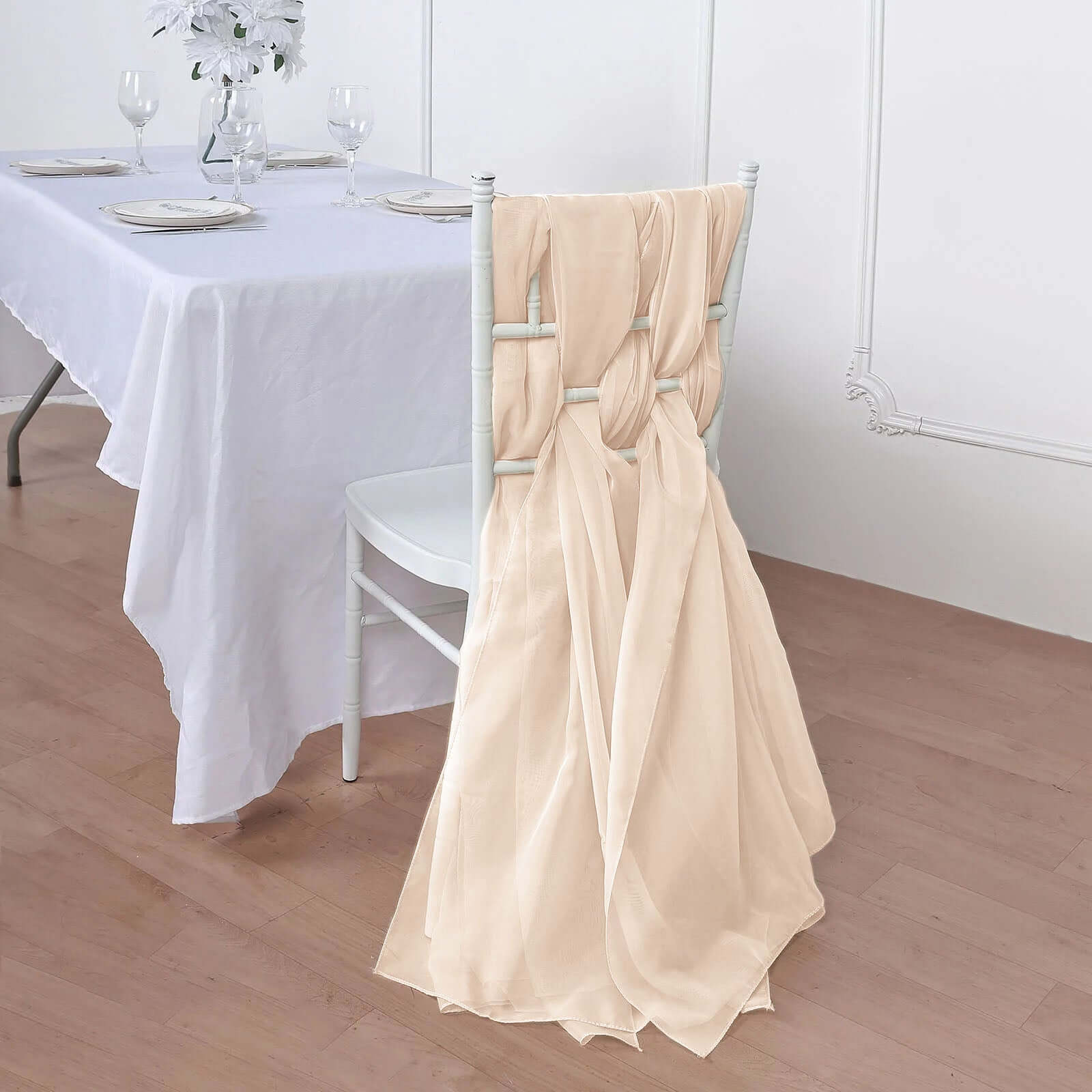 Get 5-Pack Premium Nude Chiffon Chair Sashes - Soft, Lightweight Designer Bows 22x78