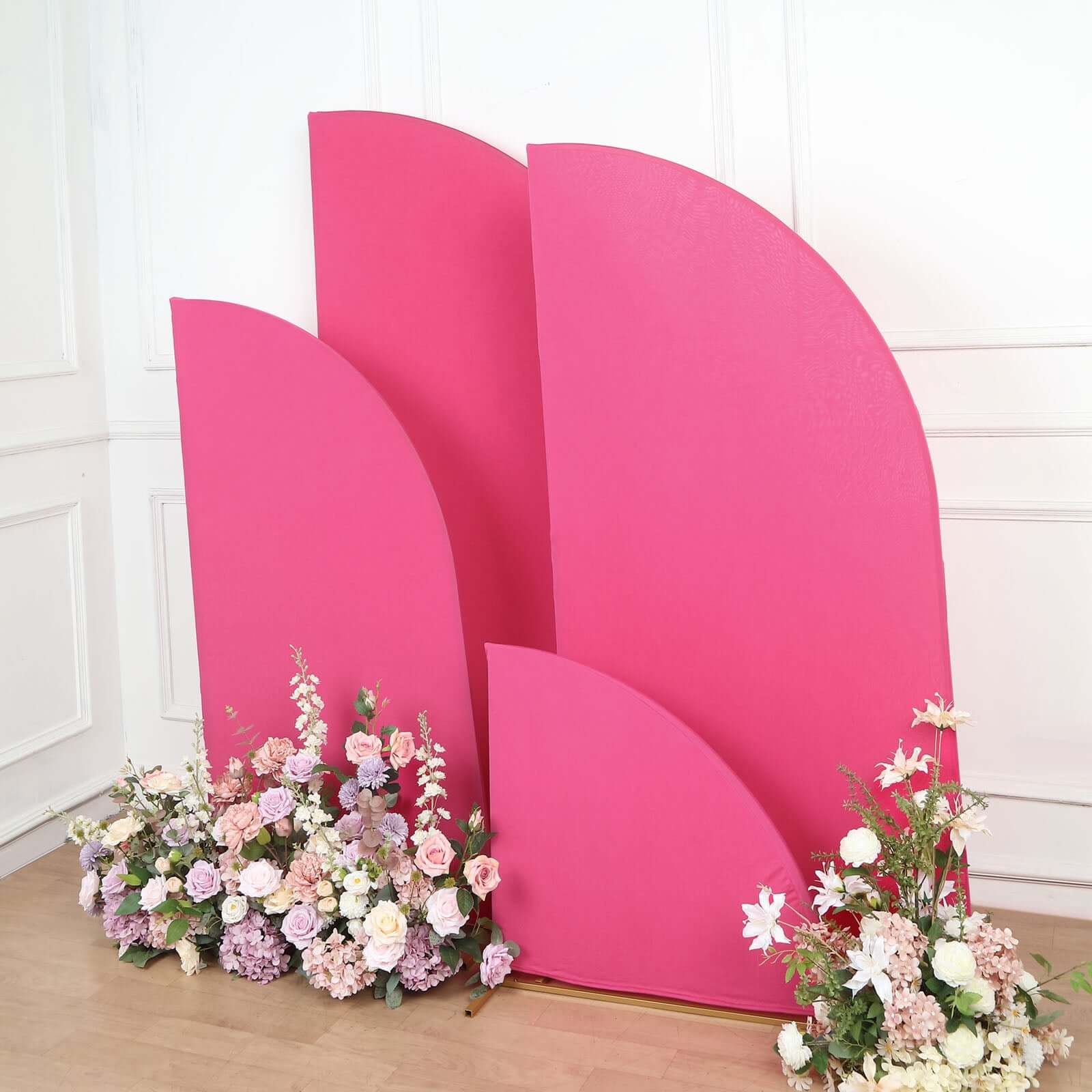 Hot Deal! Custom Fitted Set of 4 Matte Fuchsia Spandex Half Moon Wedding Arch Covers in 4 Sizes