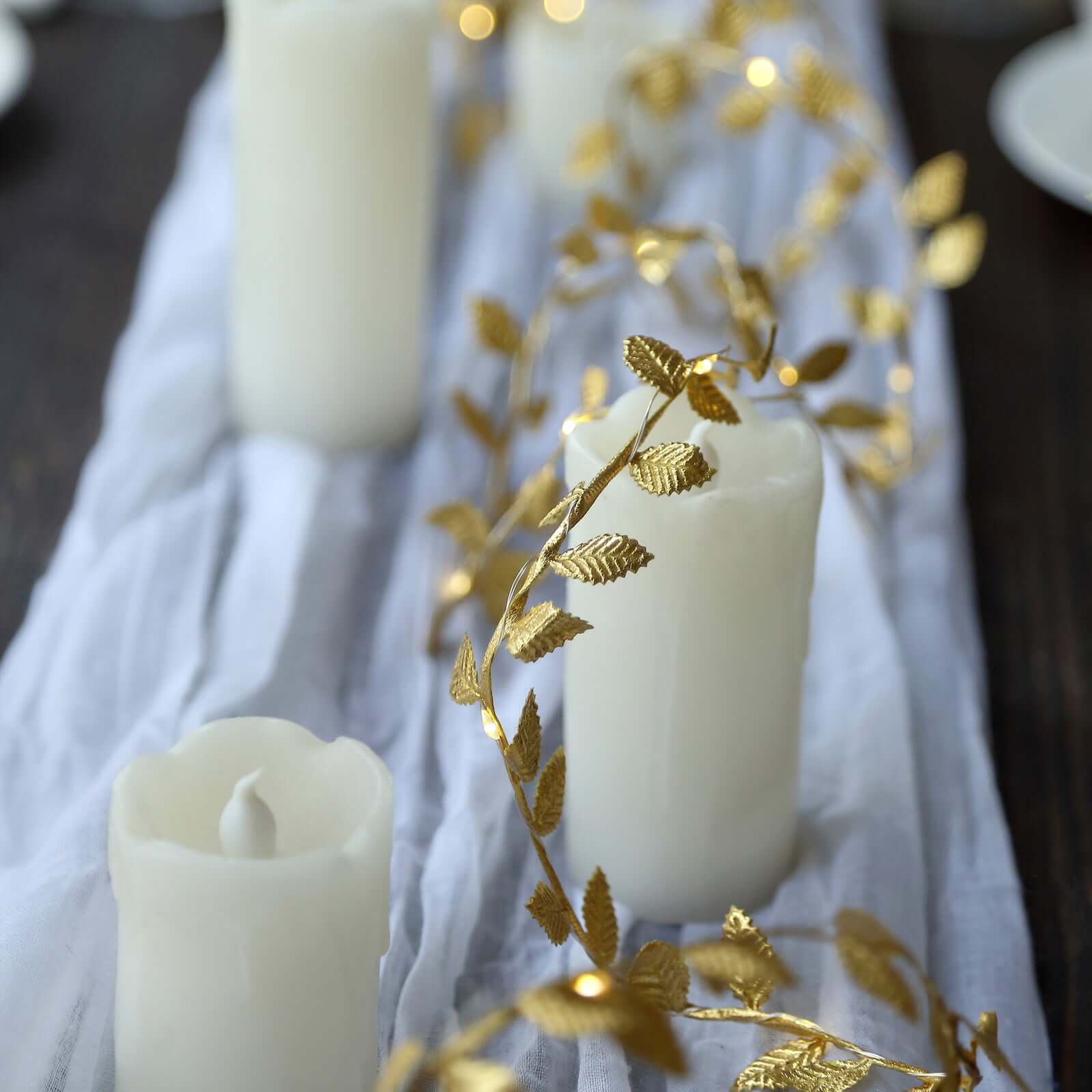 Hot Sale! 40 LED 15ft Battery-Operated Metallic Gold Rose Leaf Garland String Lights, Warm White