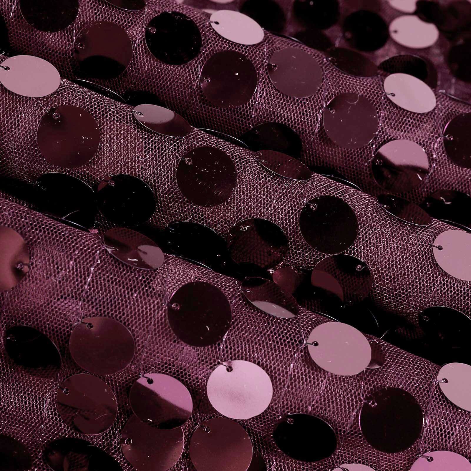 Burgundy Sequin 120 - inch Round Seamless Tablecloth for Big Payette Tables