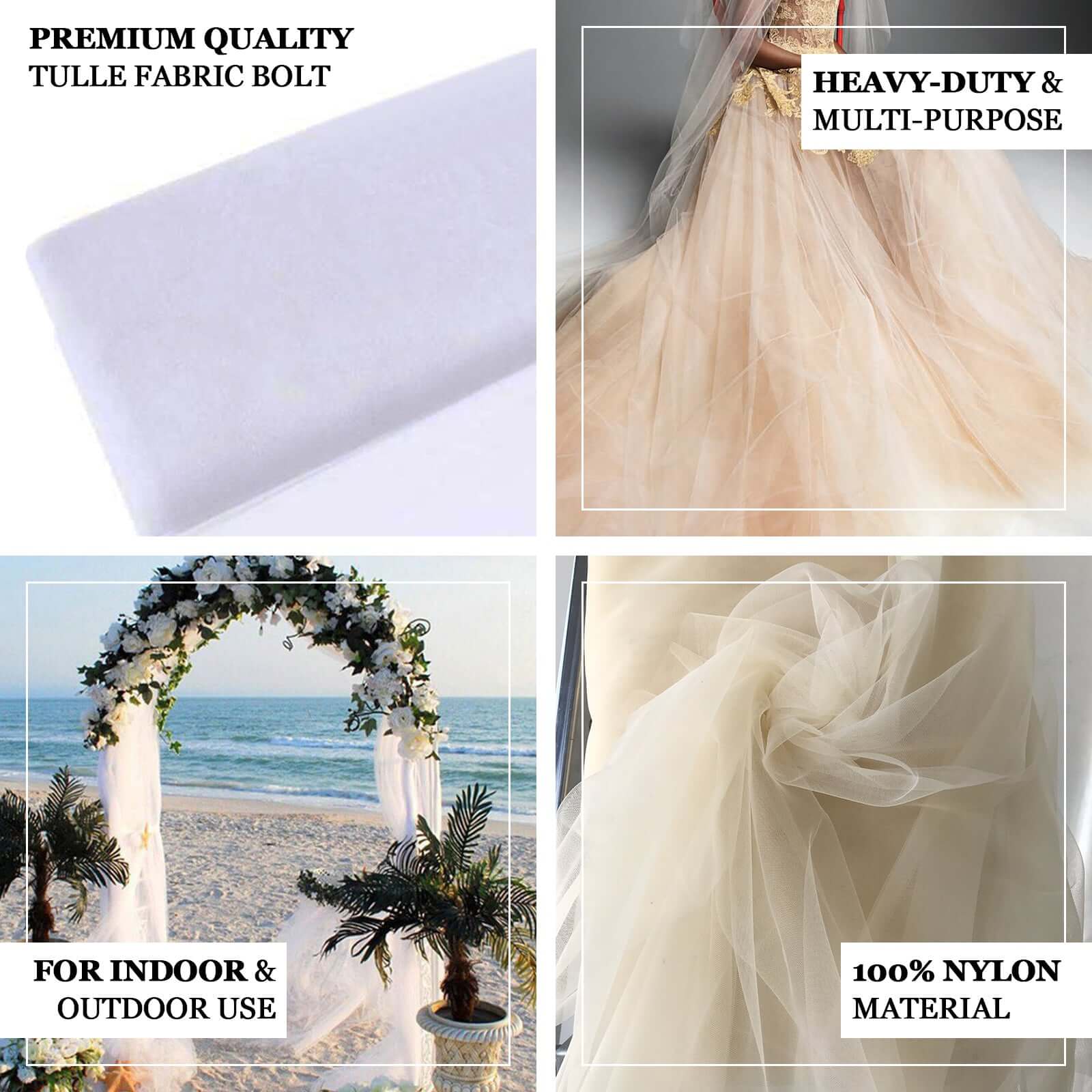 Hot Deal! 108'x50 Yards Ivory Tulle Fabric Bolt for DIY Crafts