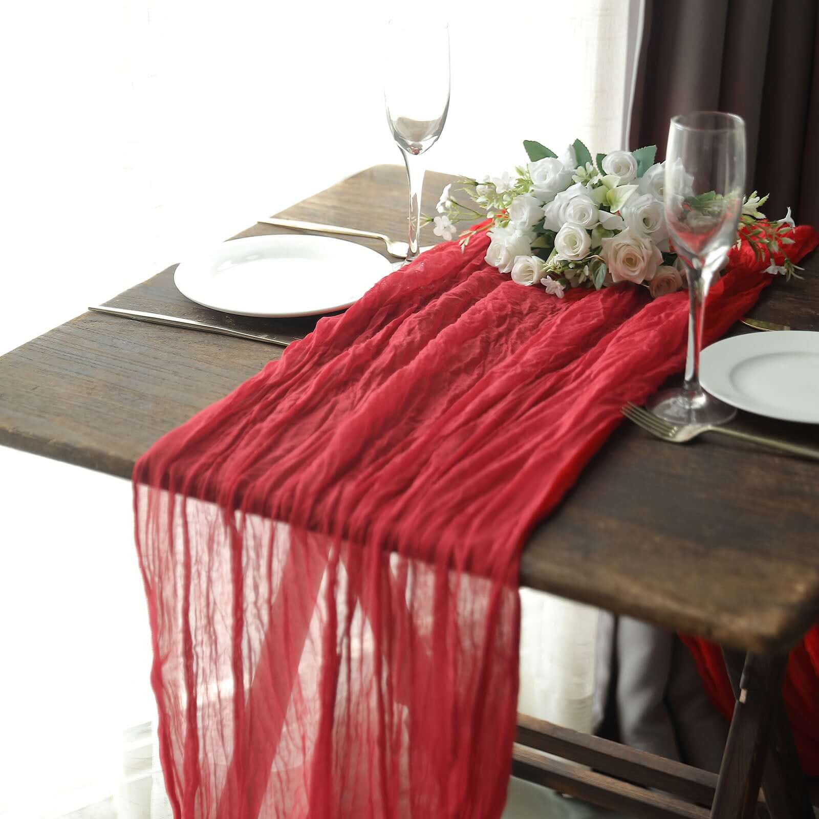 Hot Sale! 10ft Red Gauze Cheesecloth Table Runner for Rustic Boho Weddings and Parties
