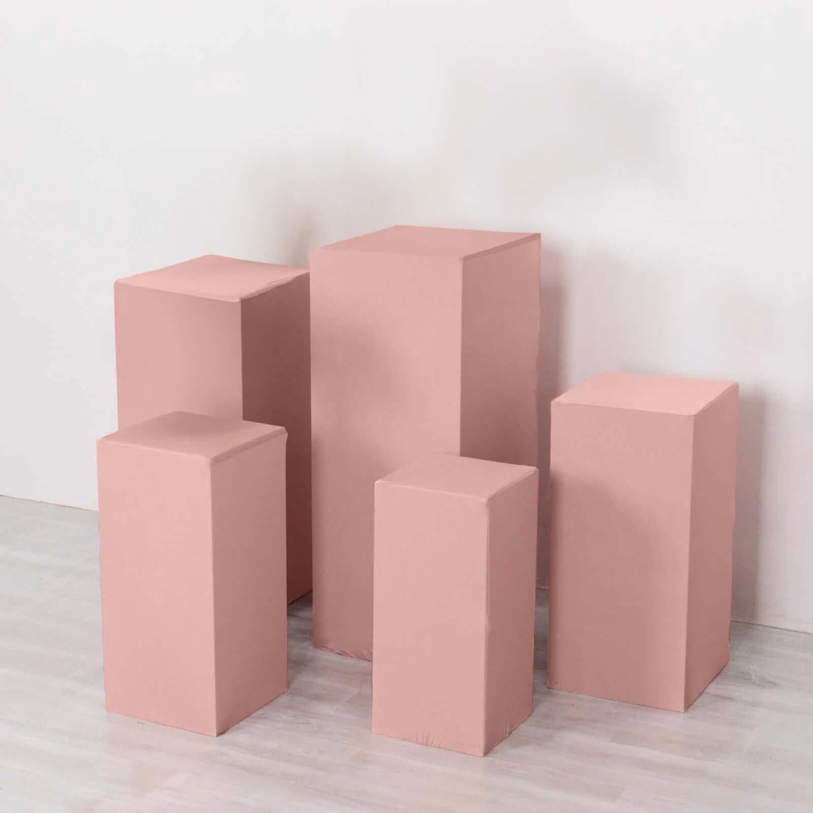 Set of 5 Stretchable Dusty Rose Spandex Rectangle Pedestal Stand Covers, 160 GSM