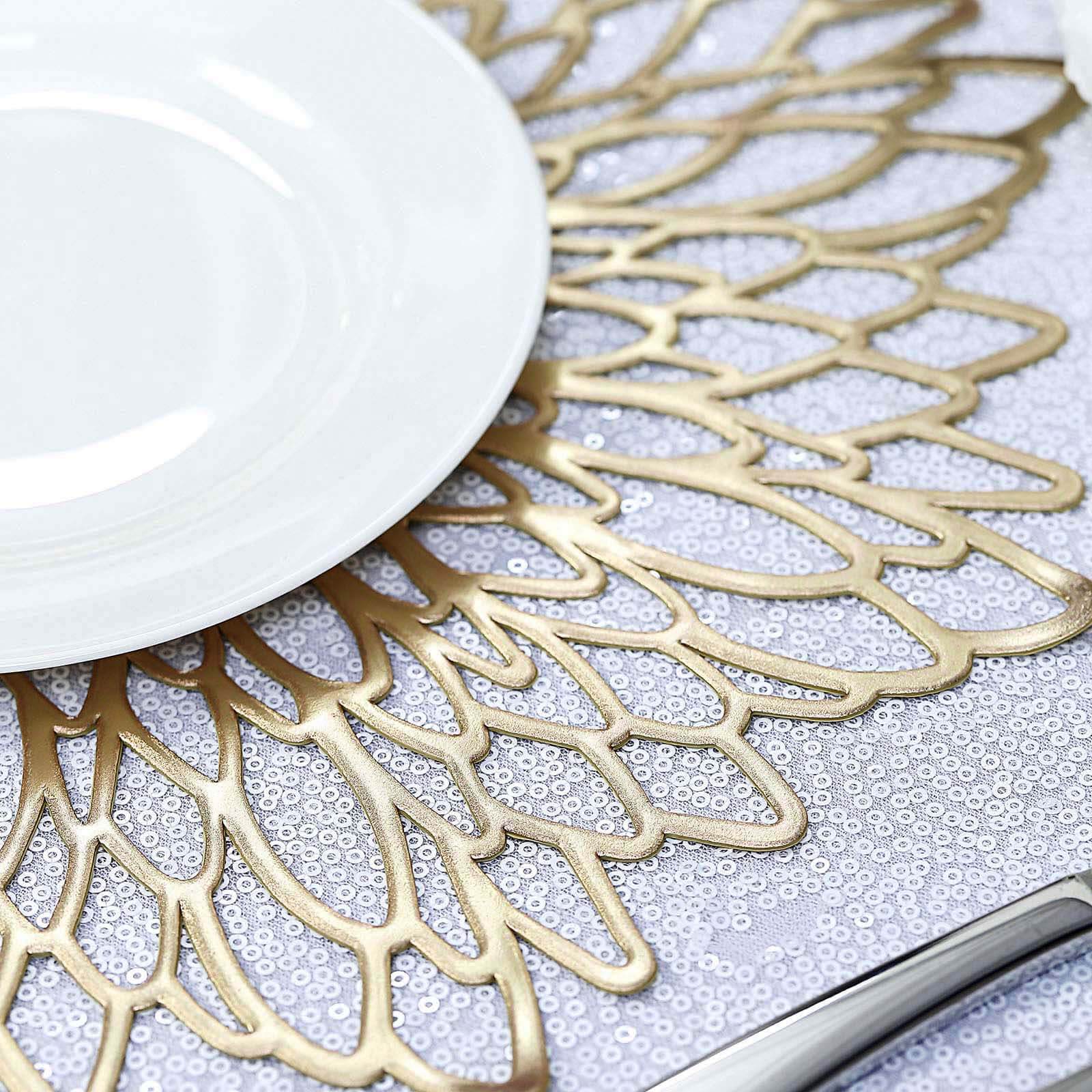 Hot Deal! 6-Pack Gold Floral Vinyl Round Non-Slip Dining Table Mats, 15"