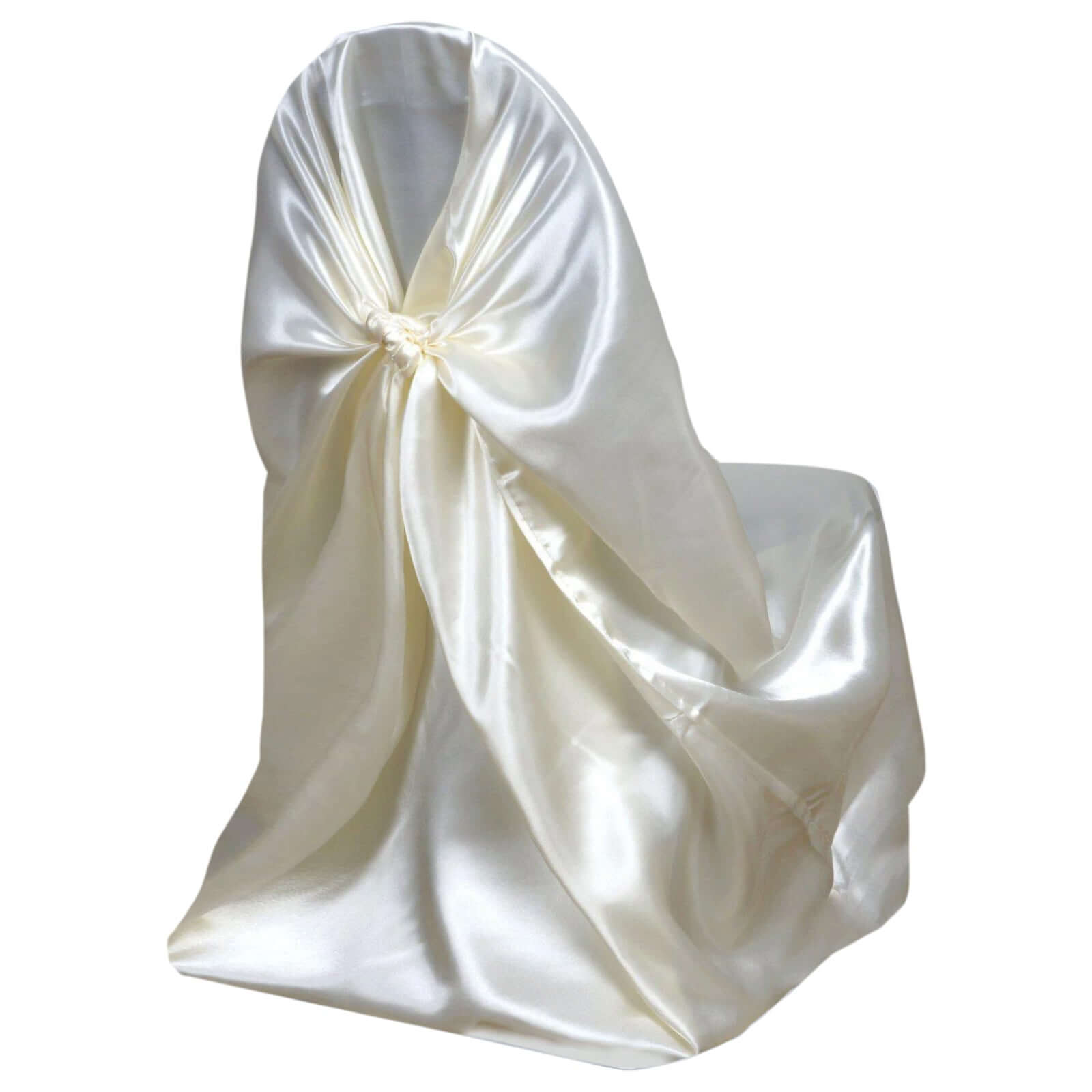 Ivory Satin Self-Tie Universal Chair Cover - Durable Slip-On for Folding, Dining & Banquet Chairs