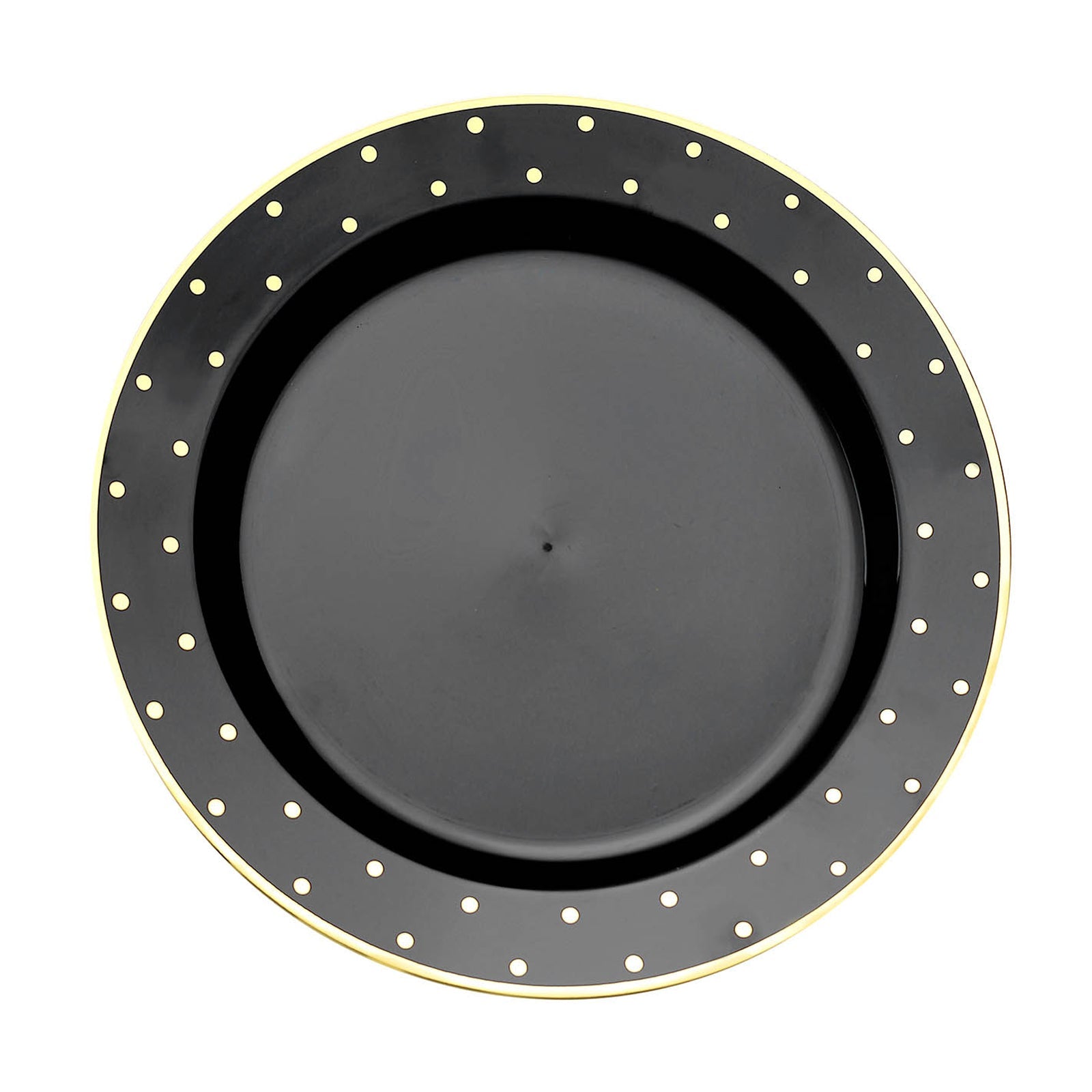 10-Pack Black Plastic Dinner Plates with Gold Dot Rim, Disposable and Sturdy
