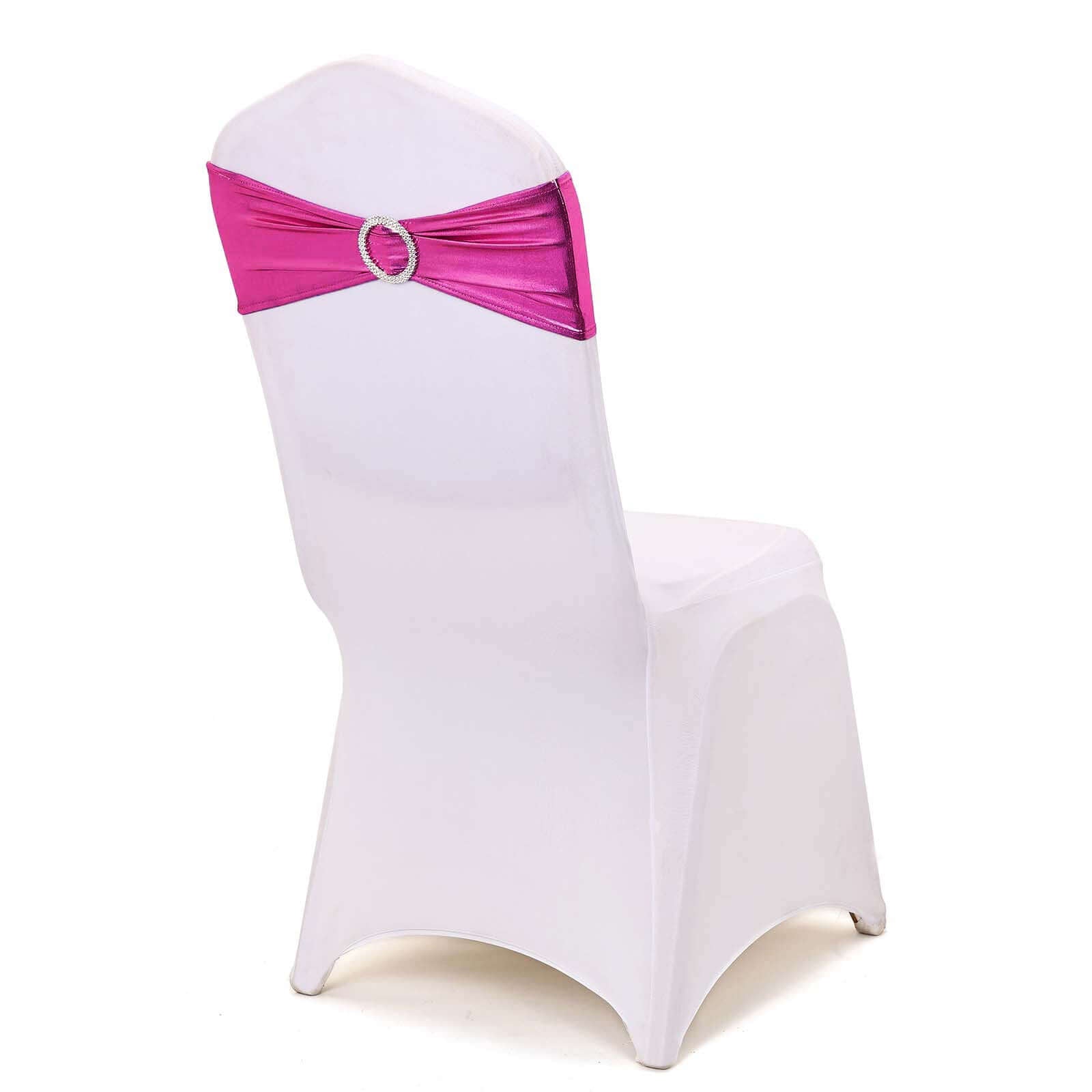 Hot Deal! 5-Piece Set of Fuchsia Metallic Spandex Chair Sashes with Round Diamond Plastic Buckles